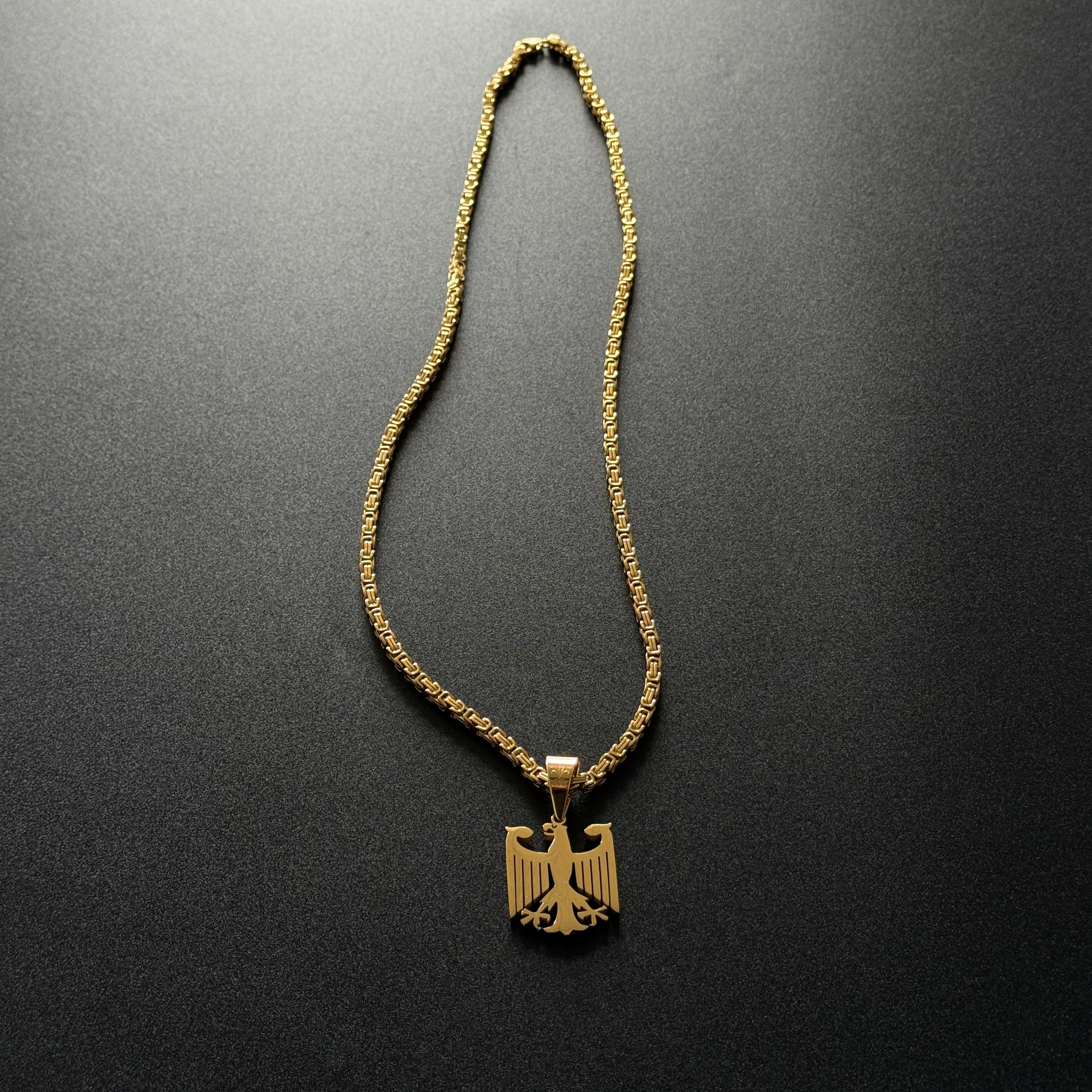 SET - L&T Königskette ANTIQUE 4mm breit + Deutschland Adler Anhänger aus Edelstahl zusätzlich 18 Karat Goldschicht vergoldet