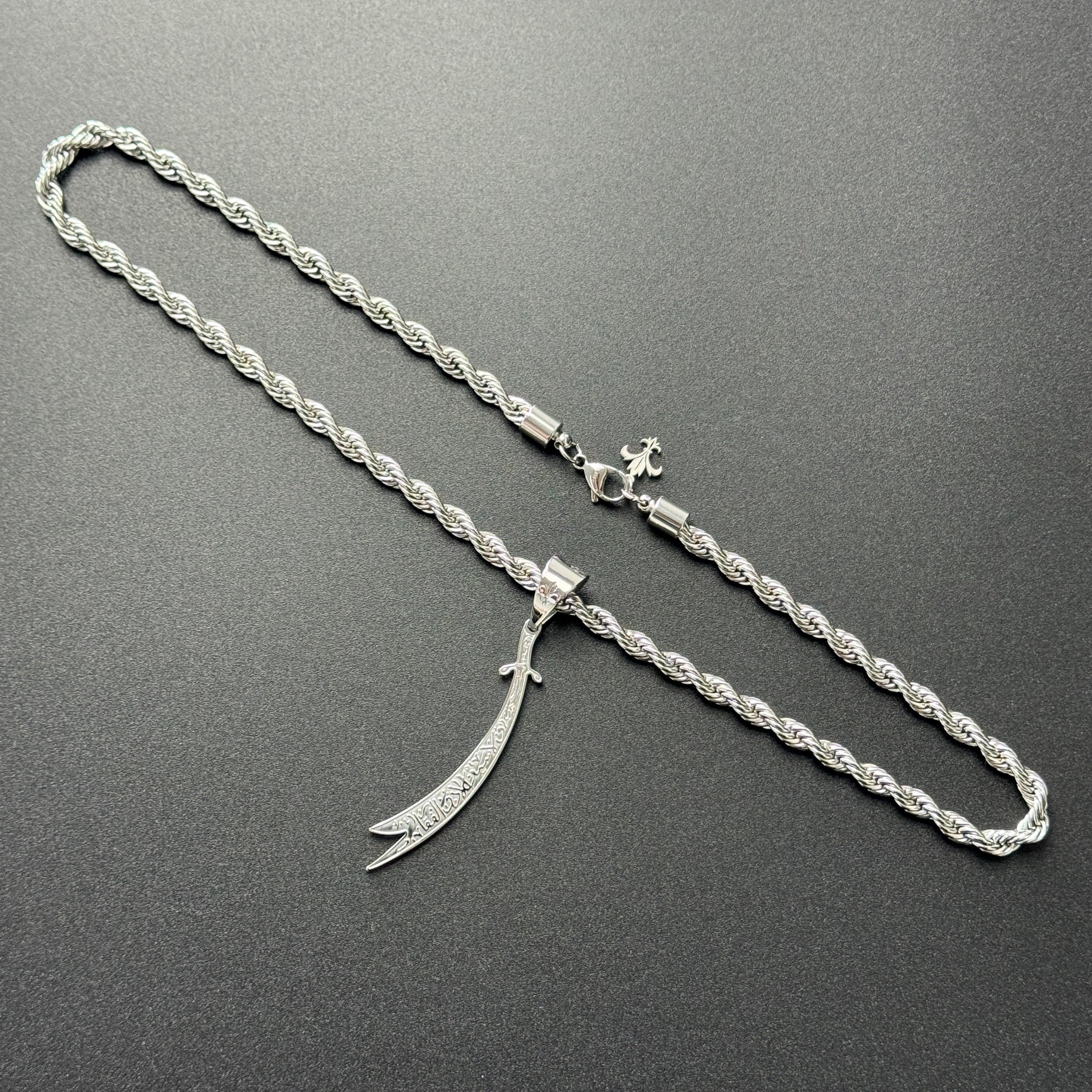 SET - L&T Kordelkette / Rope Chain 6mm breit + Zülfikar Anhänger aus Edelstahl
