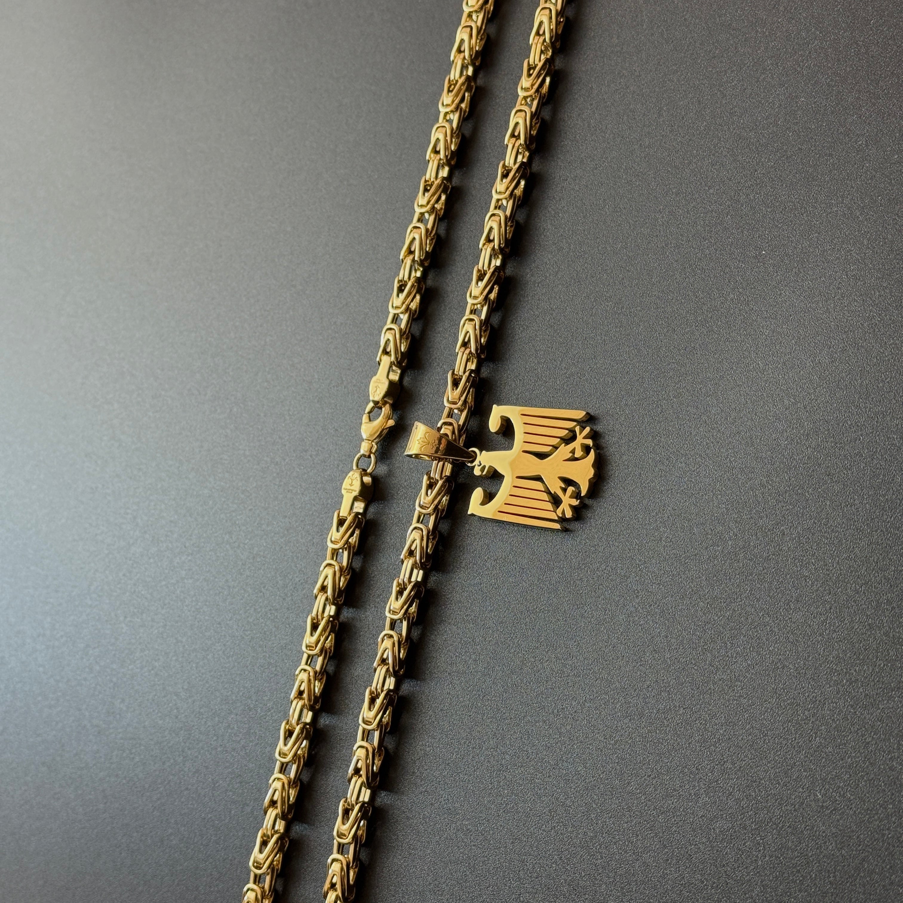 SET - L&T Königskette 5mm breit + Deutschland Adler Anhänger aus Edelstahl zusätzlich 24 Karat Goldschicht vergoldet