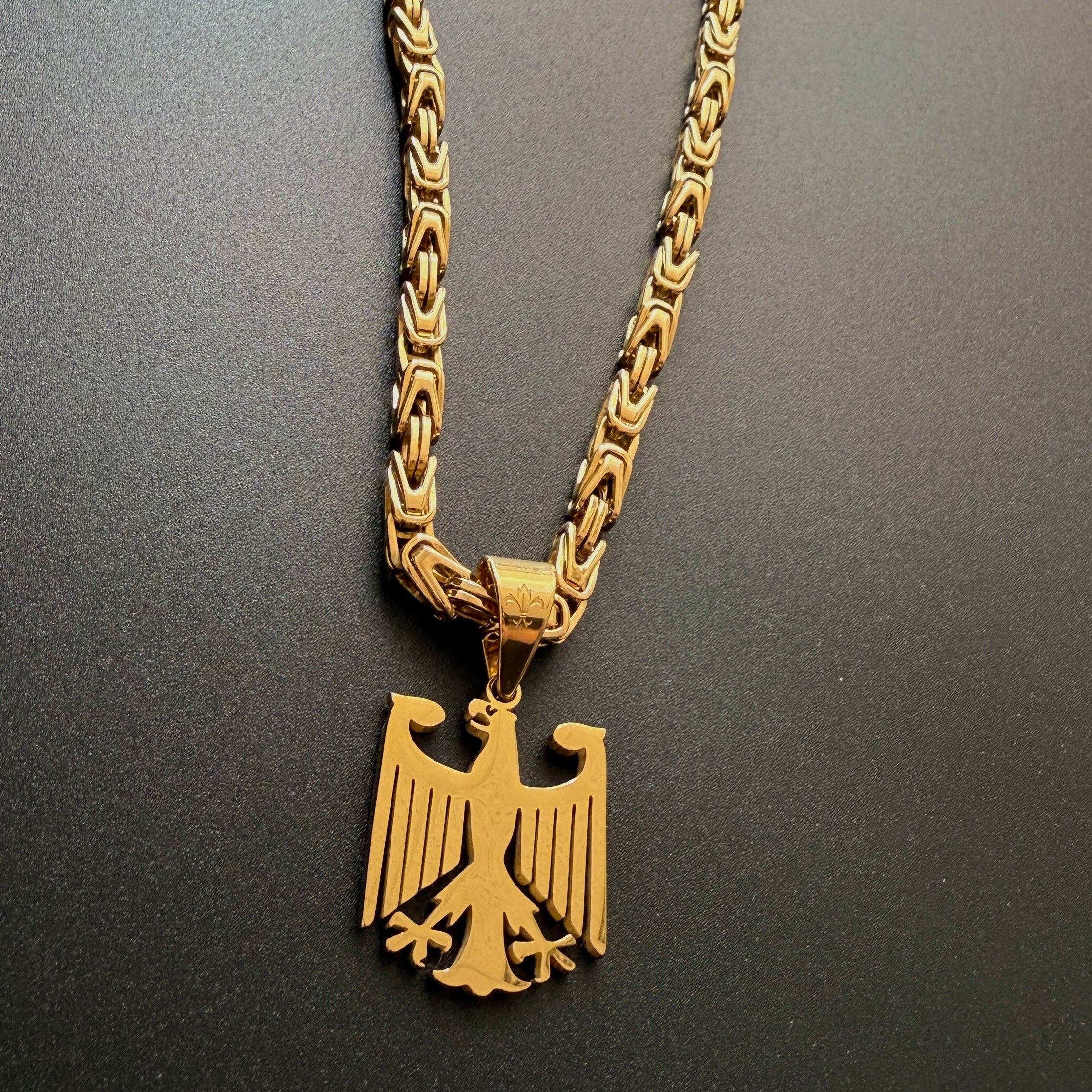 SET - L&T Königskette 5mm breit + Deutschland Adler Anhänger aus Edelstahl zusätzlich 24 Karat Goldschicht vergoldet