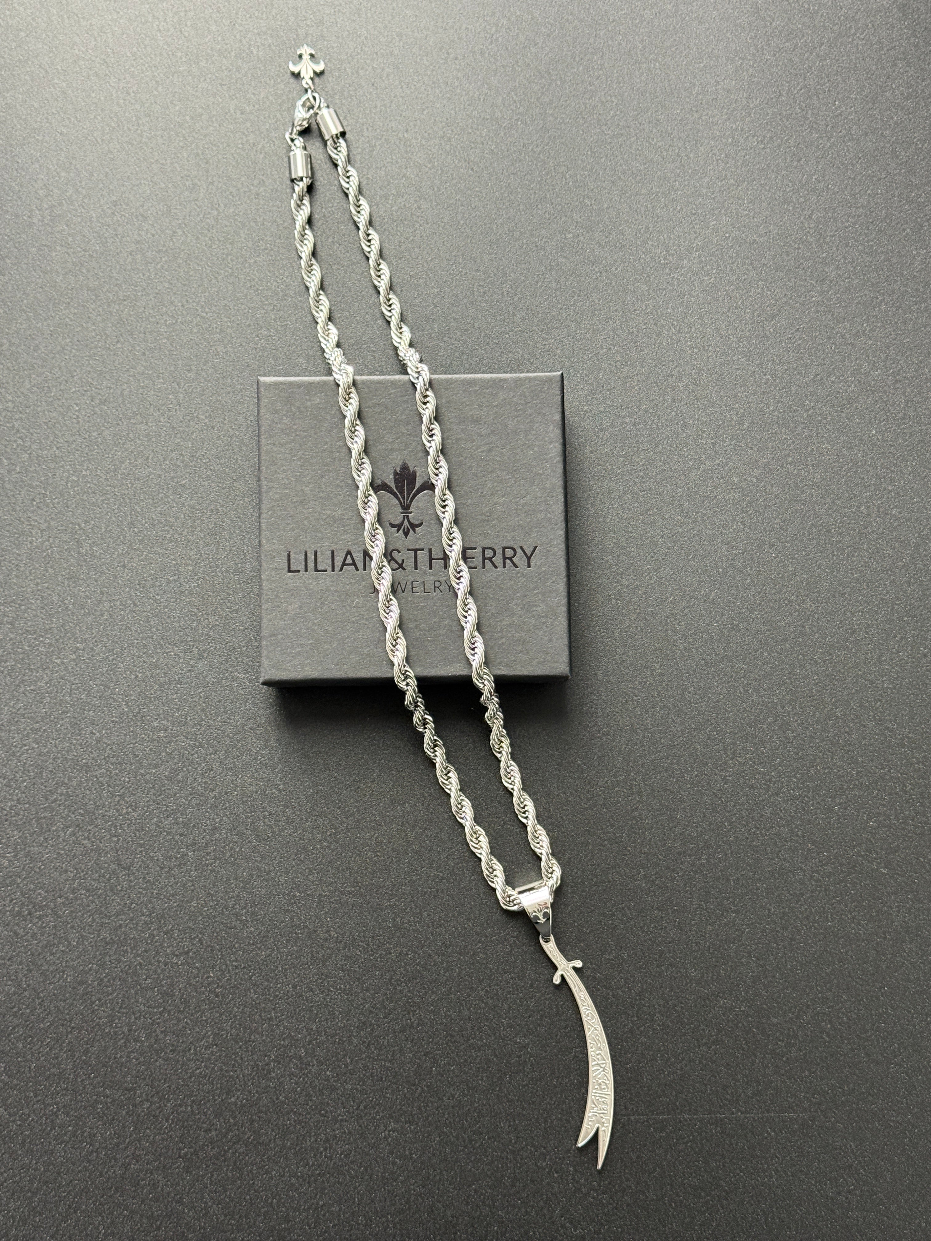 SET - L&T Kordelkette / Rope Chain 6mm breit + Zülfikar Anhänger aus Edelstahl