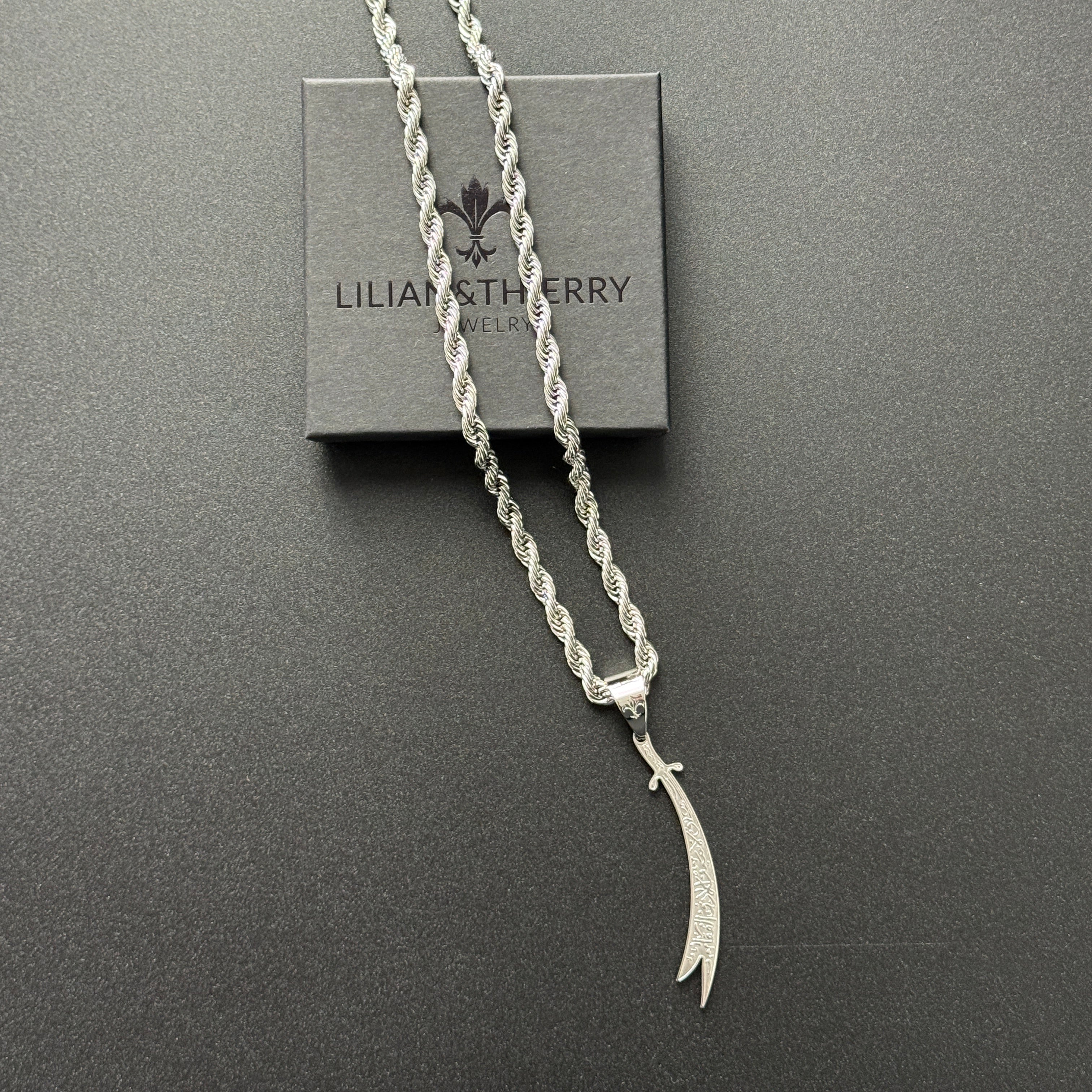 SET - L&T Kordelkette / Rope Chain 6mm breit + Zülfikar Anhänger aus Edelstahl