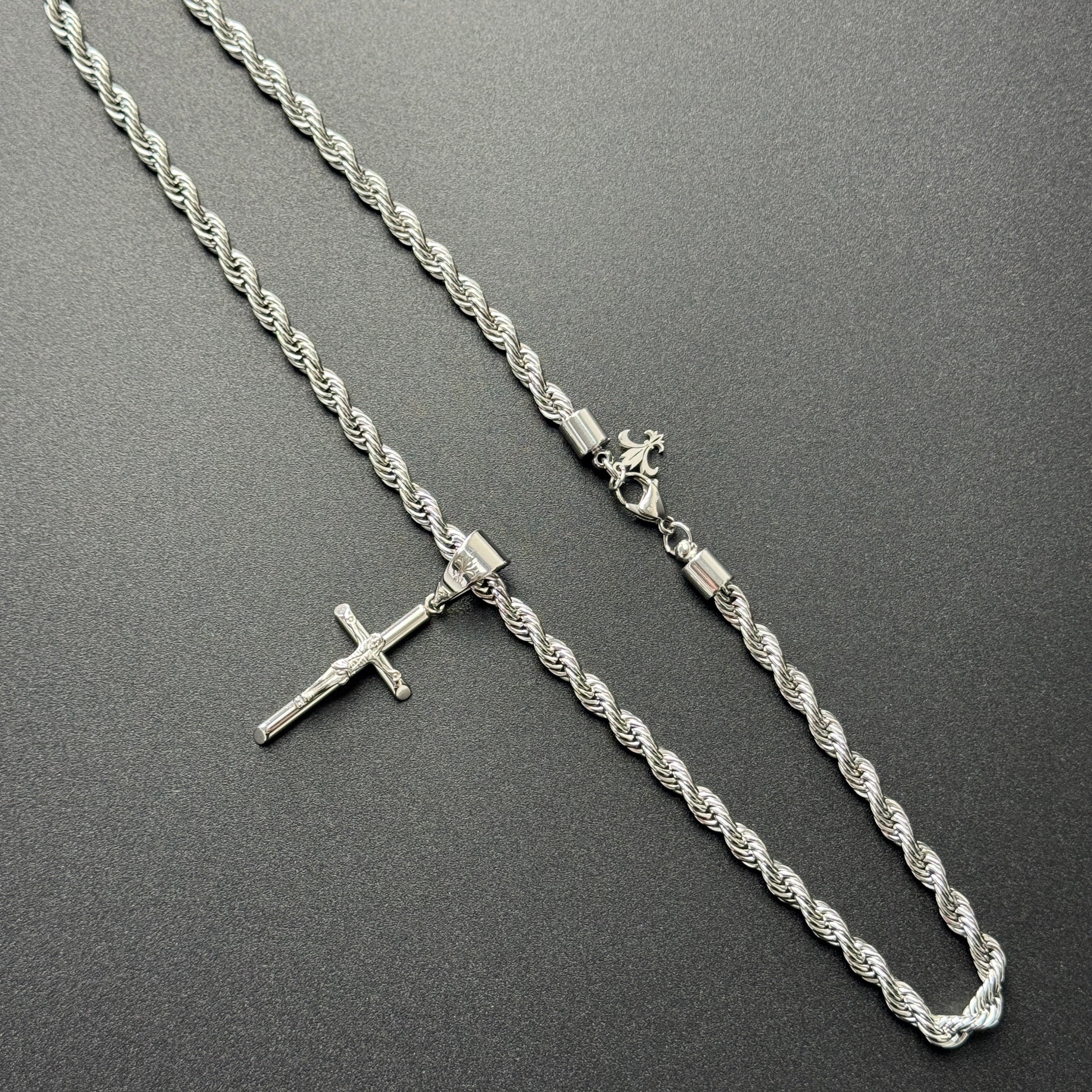 SET - L&T Kordelkette / Rope Chain 6mm breit + Kreuz Anhänger aus Edelstahl