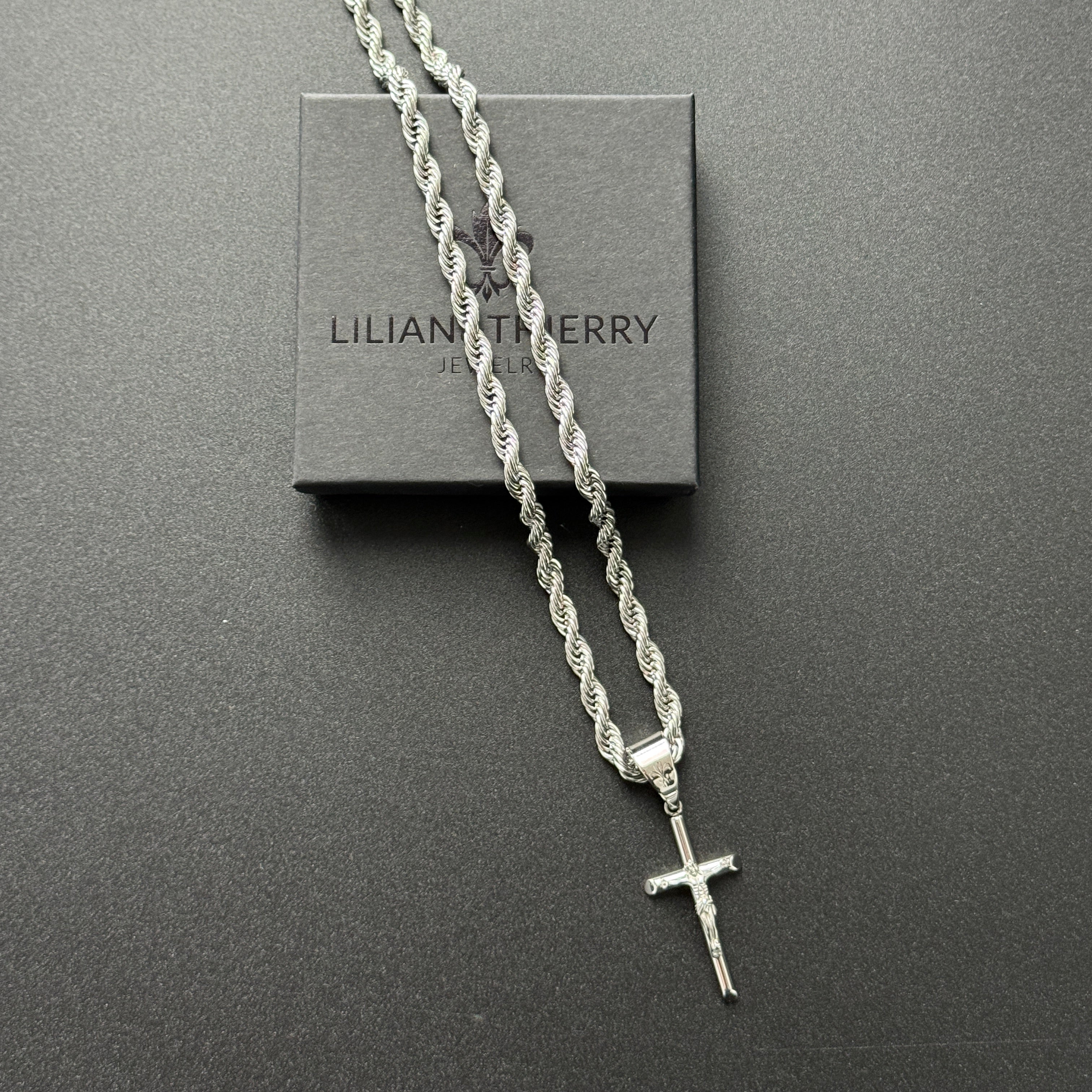 SET - L&T Kordelkette / Rope Chain 6mm breit + Kreuz Anhänger aus Edelstahl