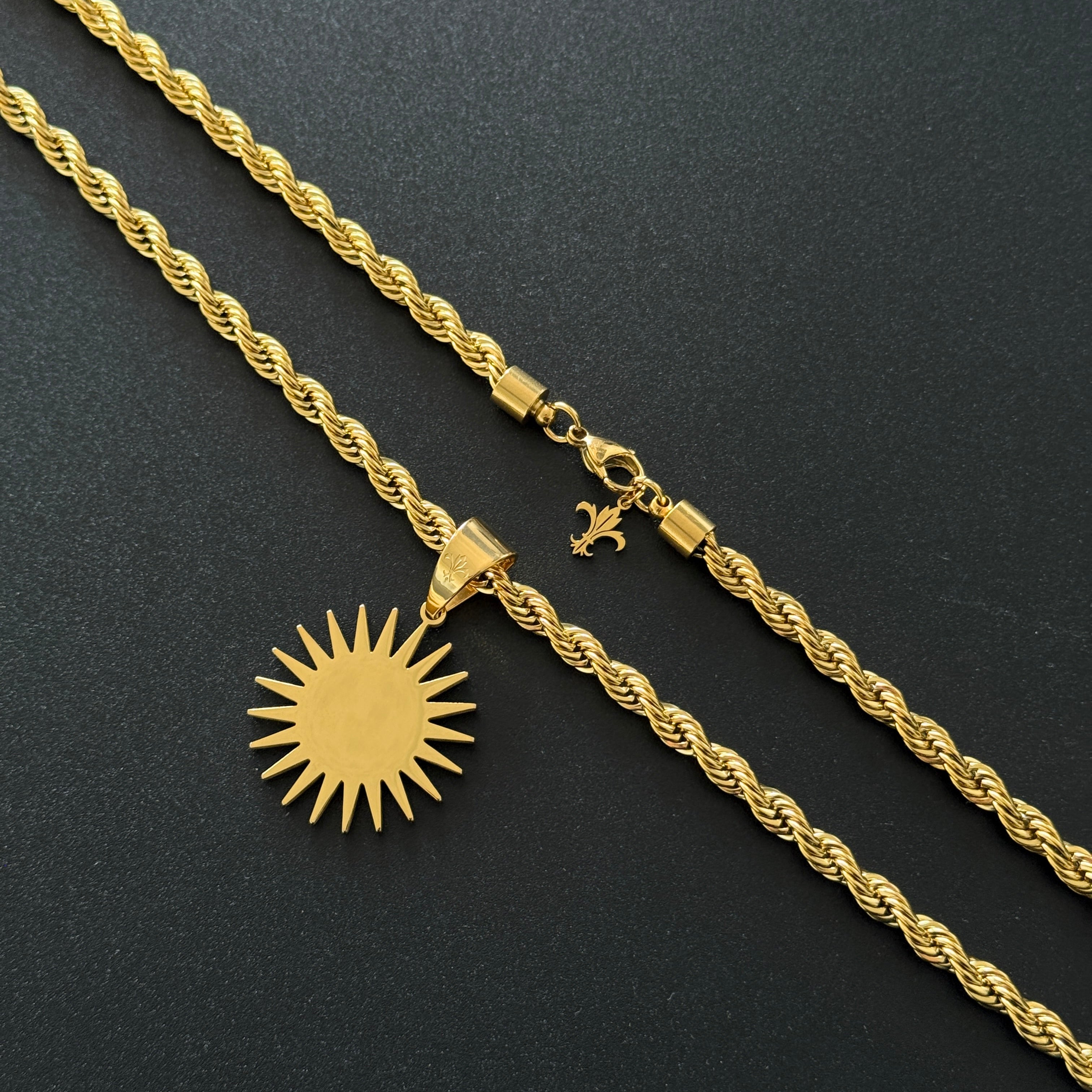 SET - L&T Kordelkette / Rope Chain 6mm breit + Kurdistan Anhänger aus Edelstahl zusätzlich 18 Karat Goldschicht vergoldet