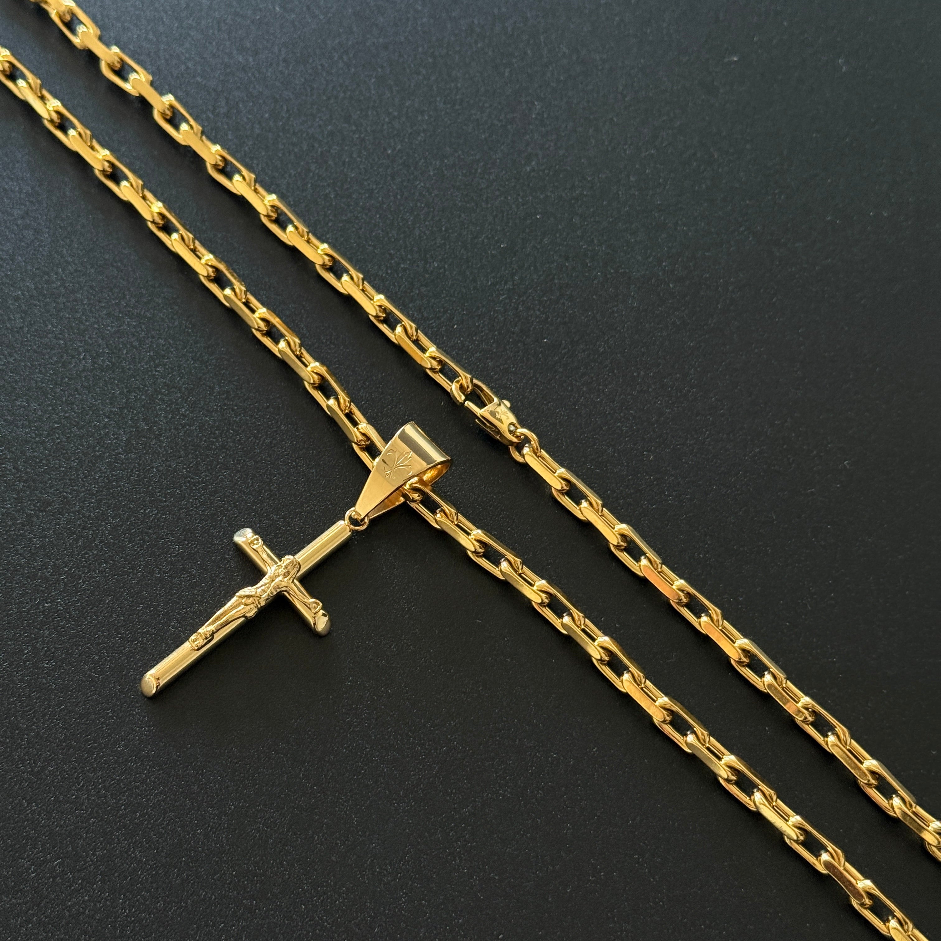SET L&T NOBLESSE Halskette 5mm + KREUZ INRI breit Edelstahl zusätzlich 18 Karat Goldschicht vergoldet