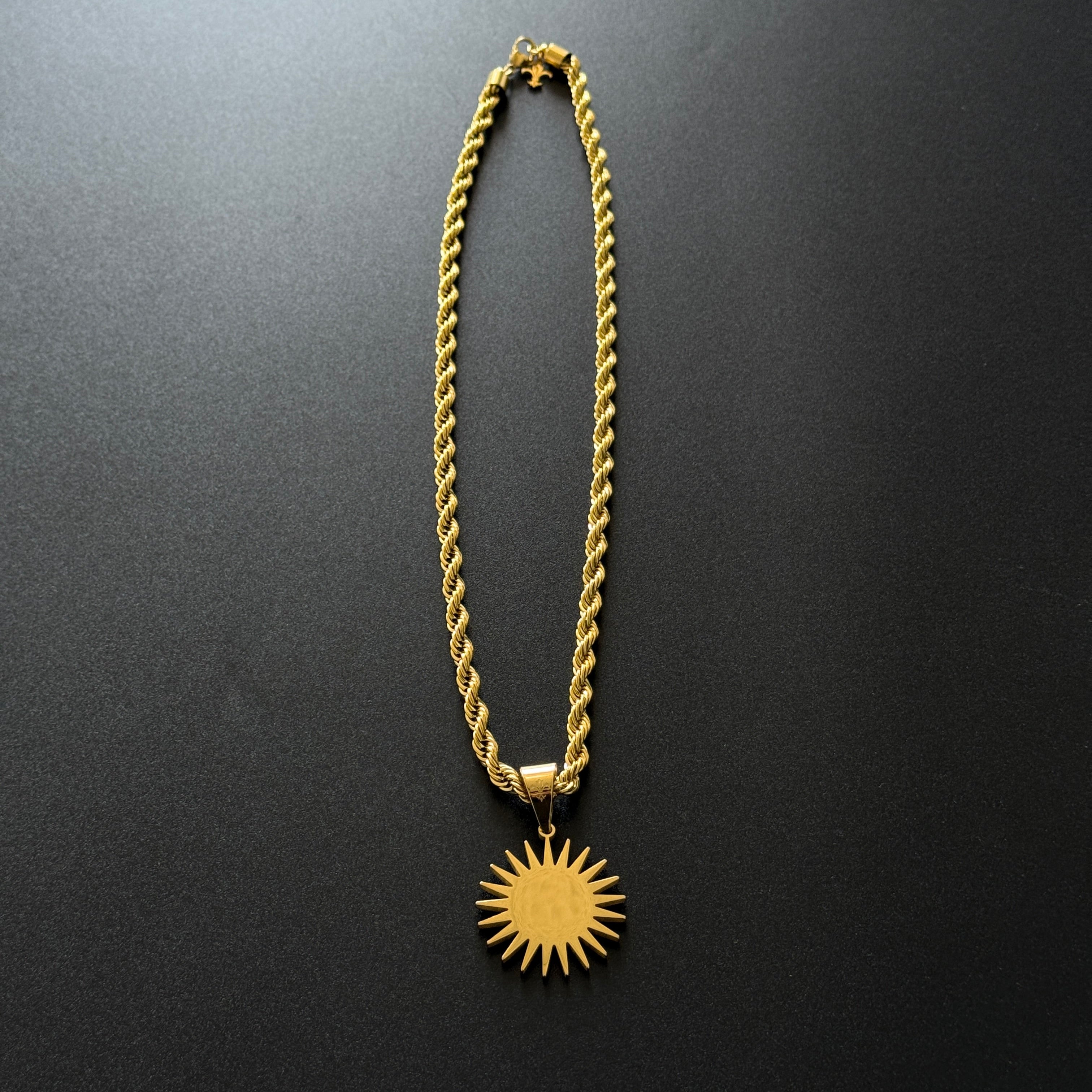 SET - L&T Kordelkette / Rope Chain 6mm breit + Kurdistan Anhänger aus Edelstahl zusätzlich 18 Karat Goldschicht vergoldet