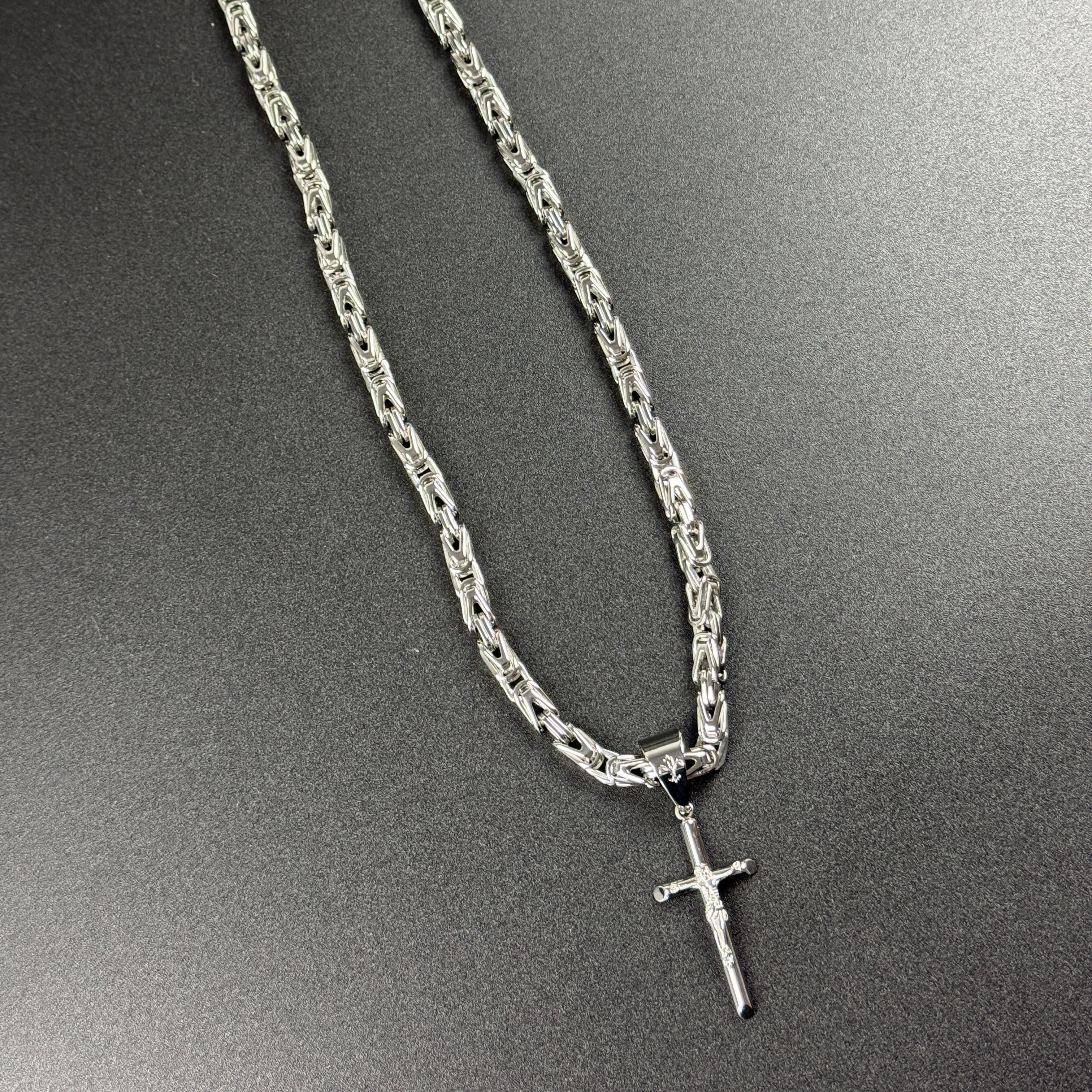 SET - L&T Königskette 5mm breit + Kreuz Anhänger aus Edelstahl