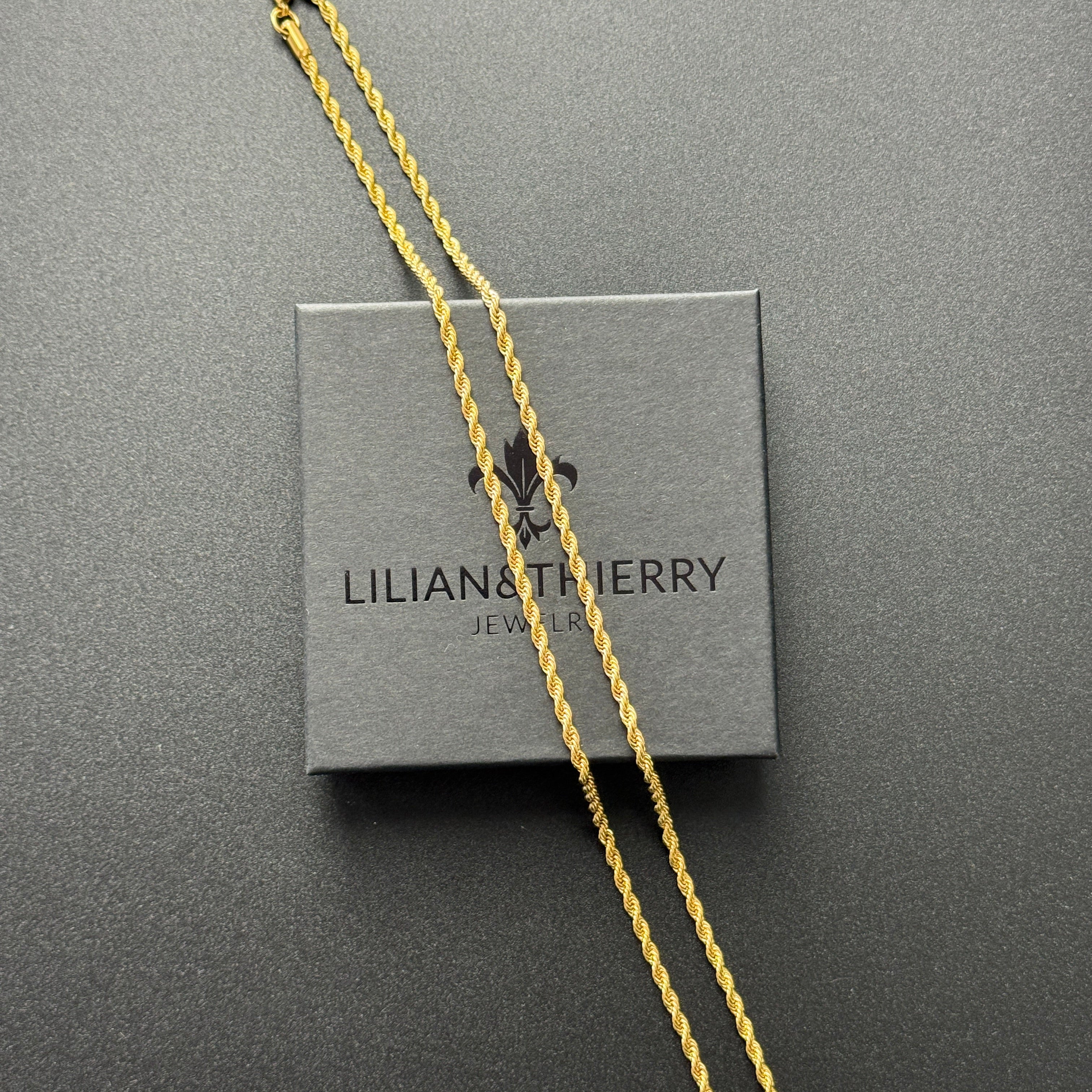 L&T Kordelkette / Rope Chain 3mm breit Edelstahl zusätzlich 24 Karat Goldschicht vergoldet