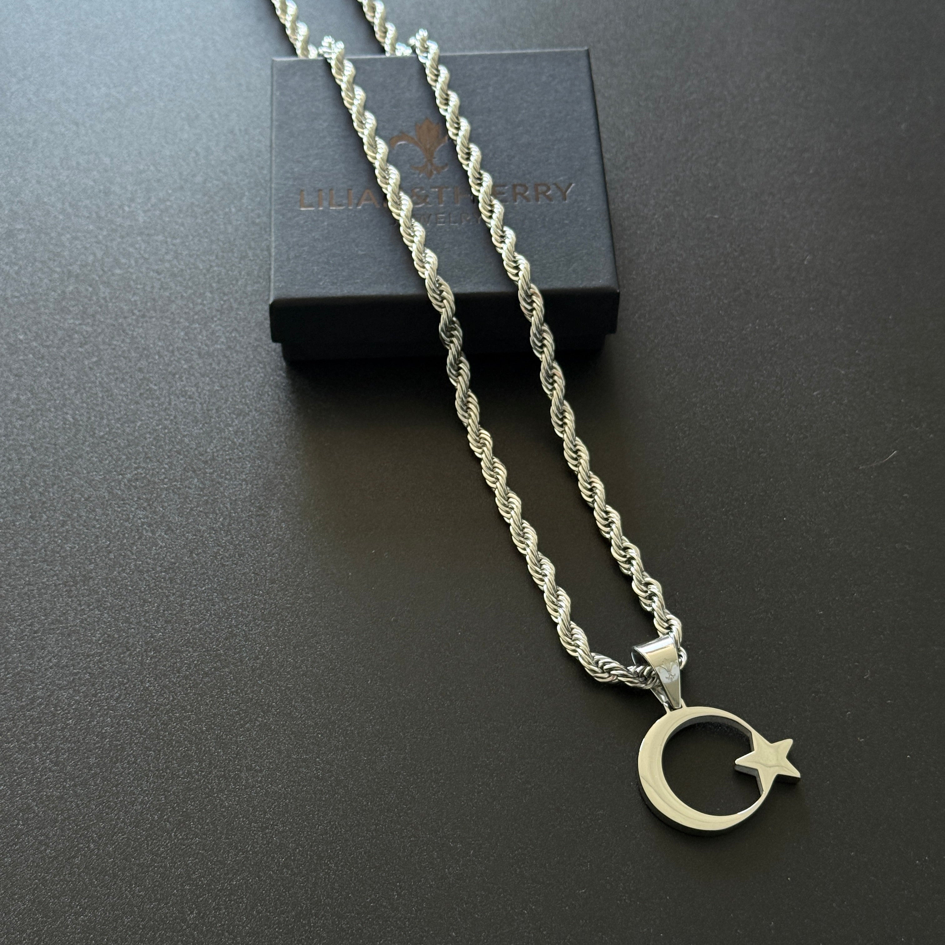 SET - L&T Kordelkette / Rope Chain 6mm breit + Türkiye/Türkei Anhänger aus Edelstahl