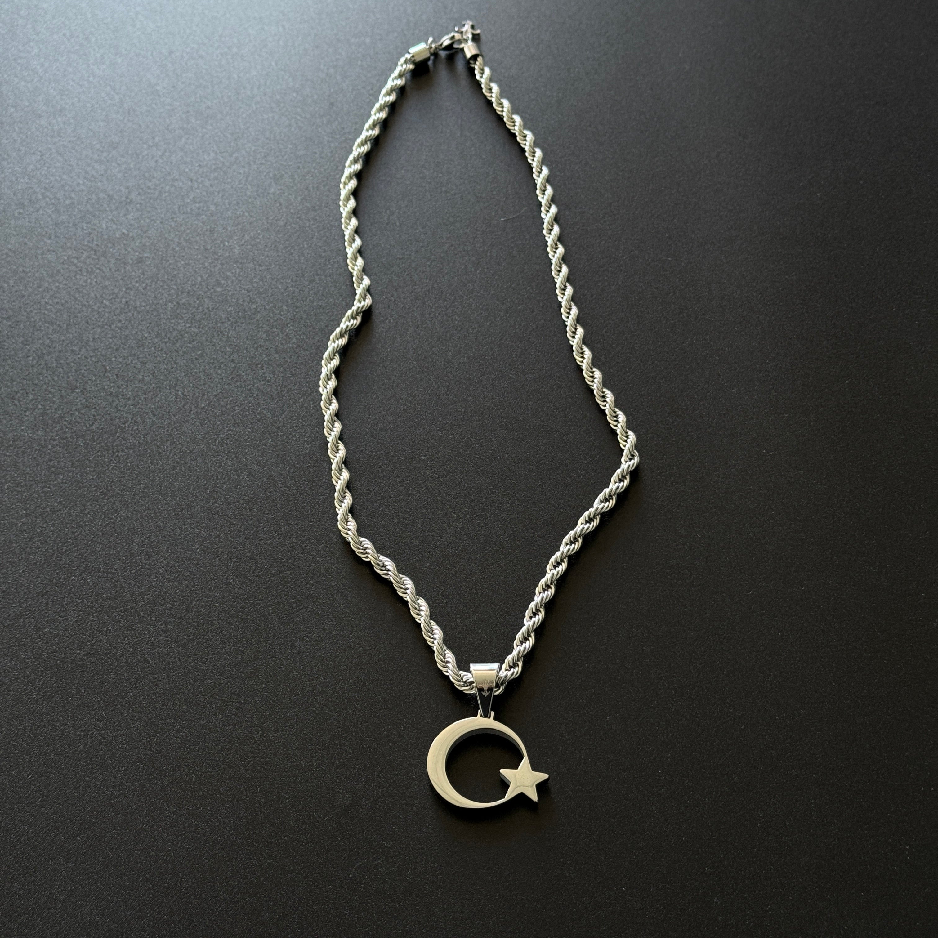 SET - L&T Kordelkette / Rope Chain 6mm breit + Türkiye/Türkei Anhänger aus Edelstahl