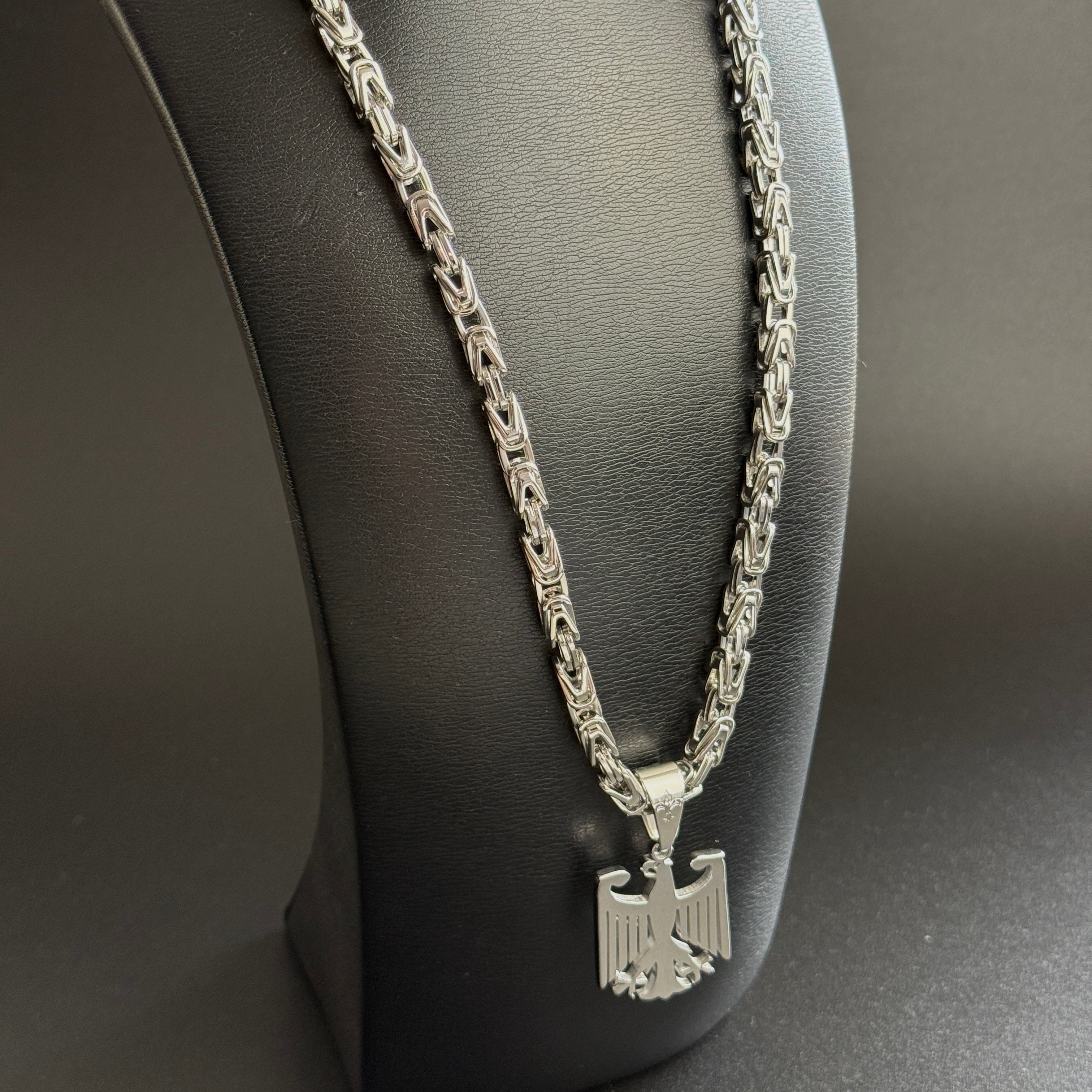 SET - L&T Königskette 5mm breit + Deutschland Adler Anhänger aus Edelstahl