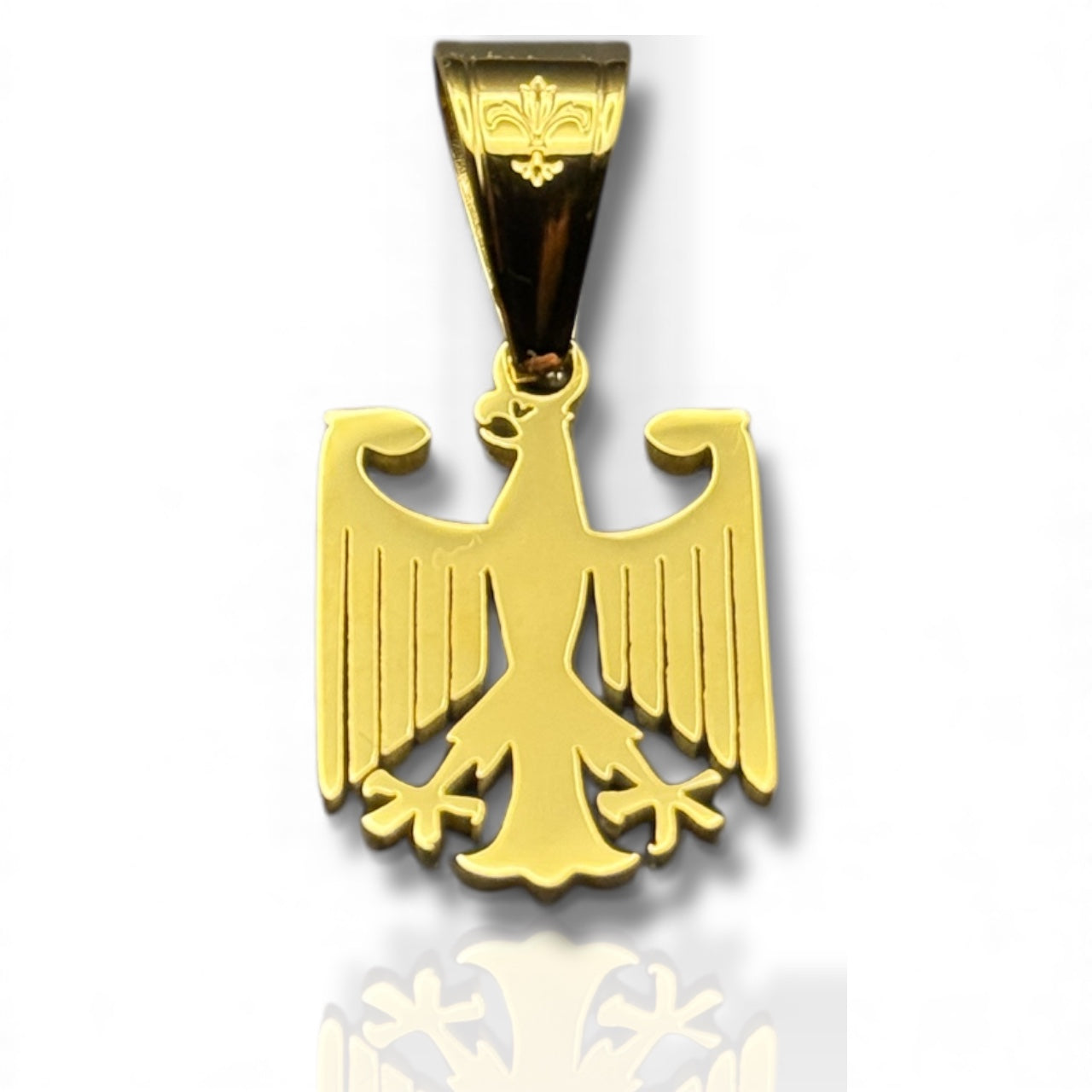 L&T Deutschland Adler klein Anhänger aus Edelstahl zusätzlich mit 24 Karat Goldschicht vergoldet