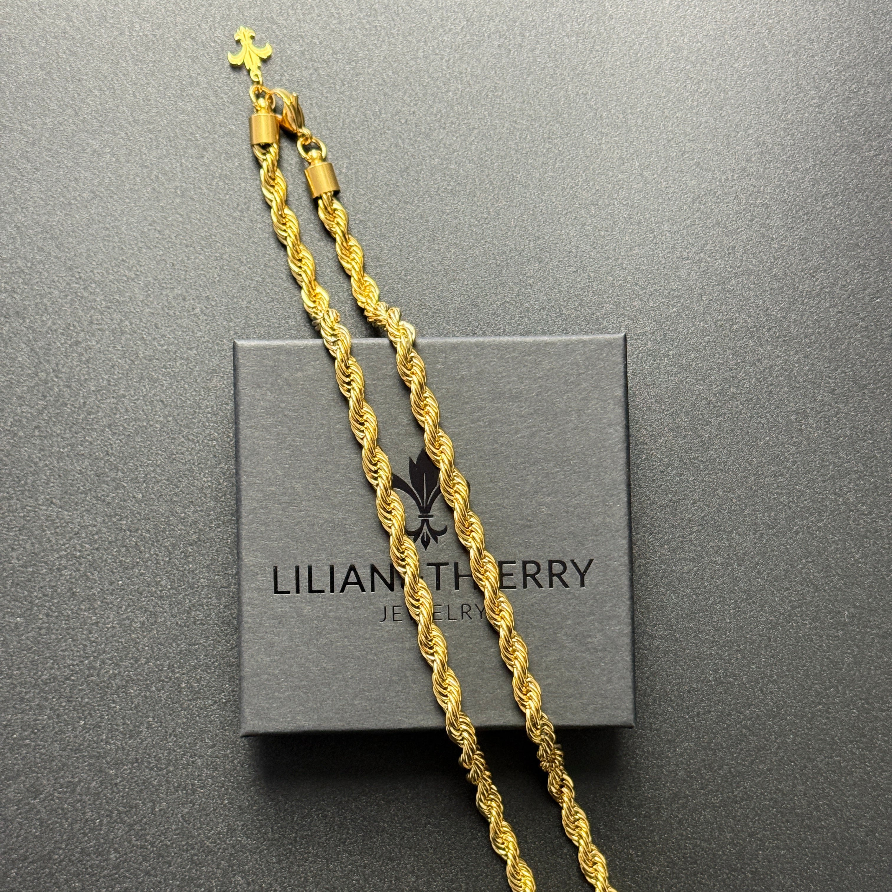 L&T Kordelkette / Rope Chain 6mm breit Edelstahl zusätzlich 24 Karat Goldschicht vergoldet