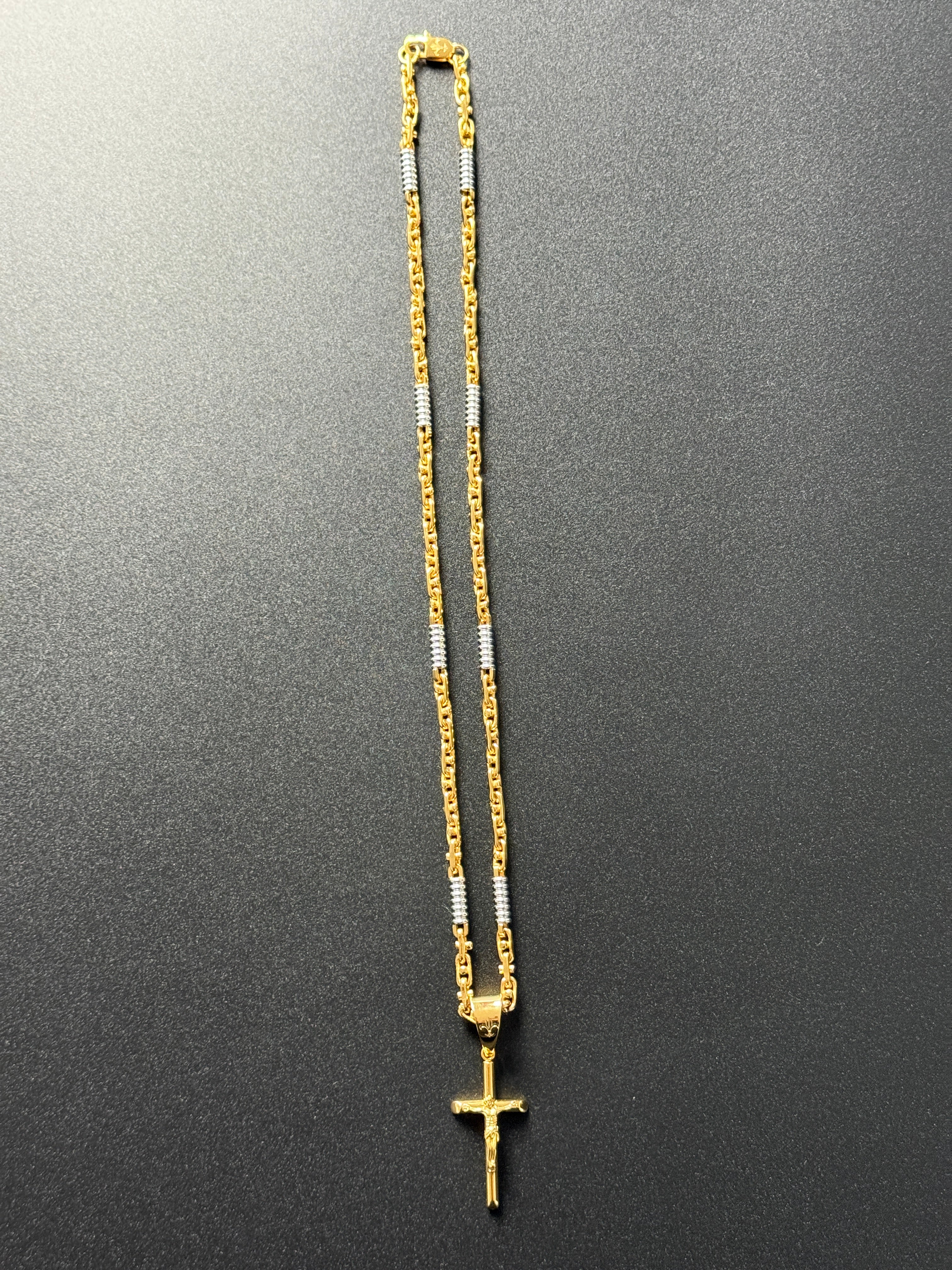 SET - L&T Monte Carlo Kette Bi-Color 5mm breit aus Edelstahl + Kreuz Anhänger aus Edelstahl zusätzlich 24 Karat Goldschicht vergoldet