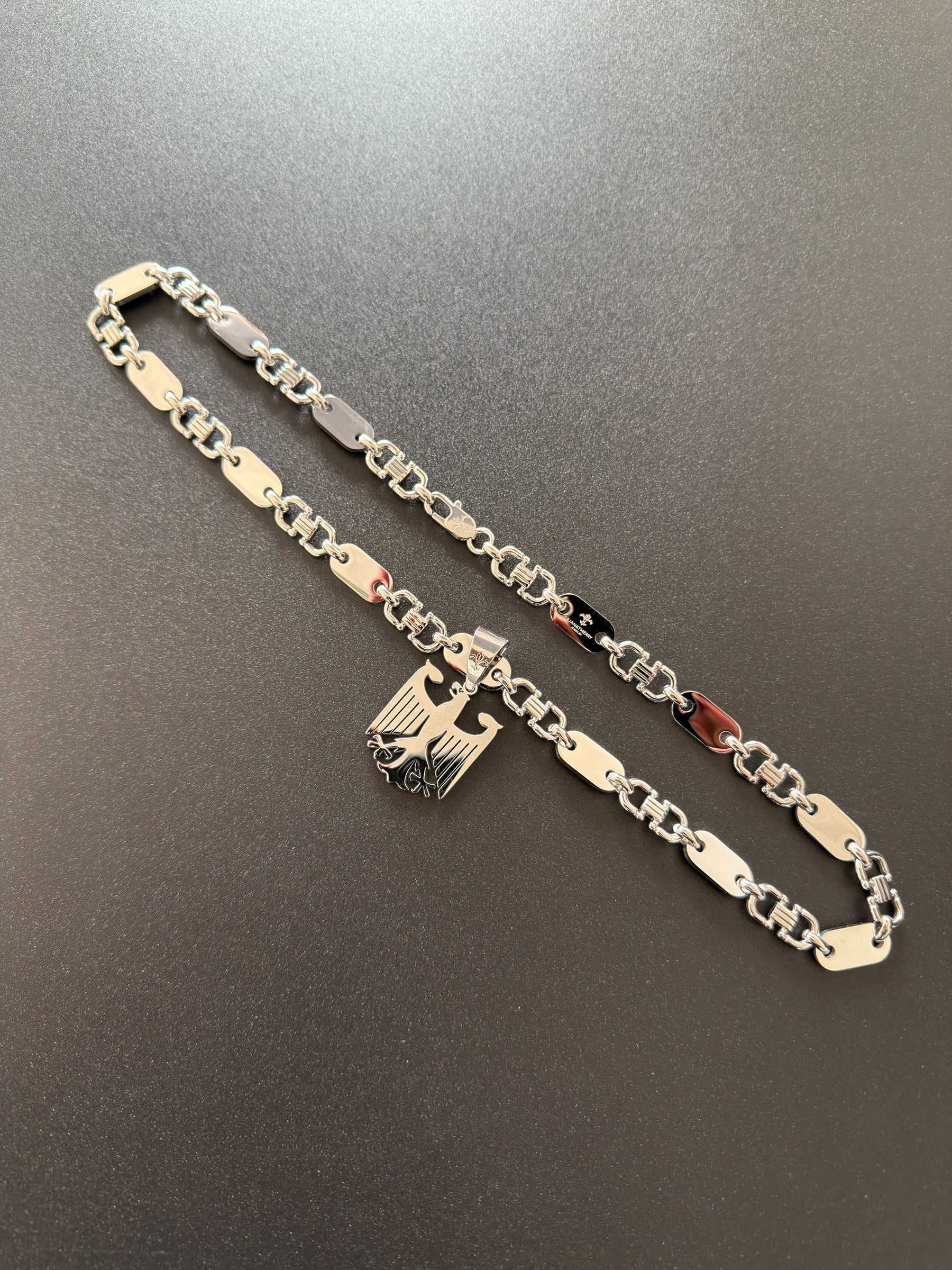 SET - L&T Plattenkette 10mm breit + Deutschland Adler Anhänger aus Edelstahl