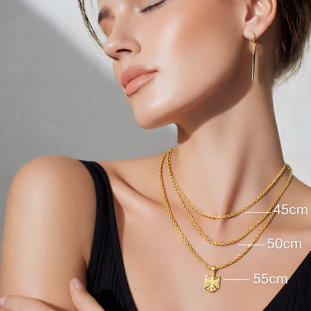 L&T Kordelkette / Rope Chain 3mm breit Edelstahl zusätzlich 24 Karat Goldschicht vergoldet