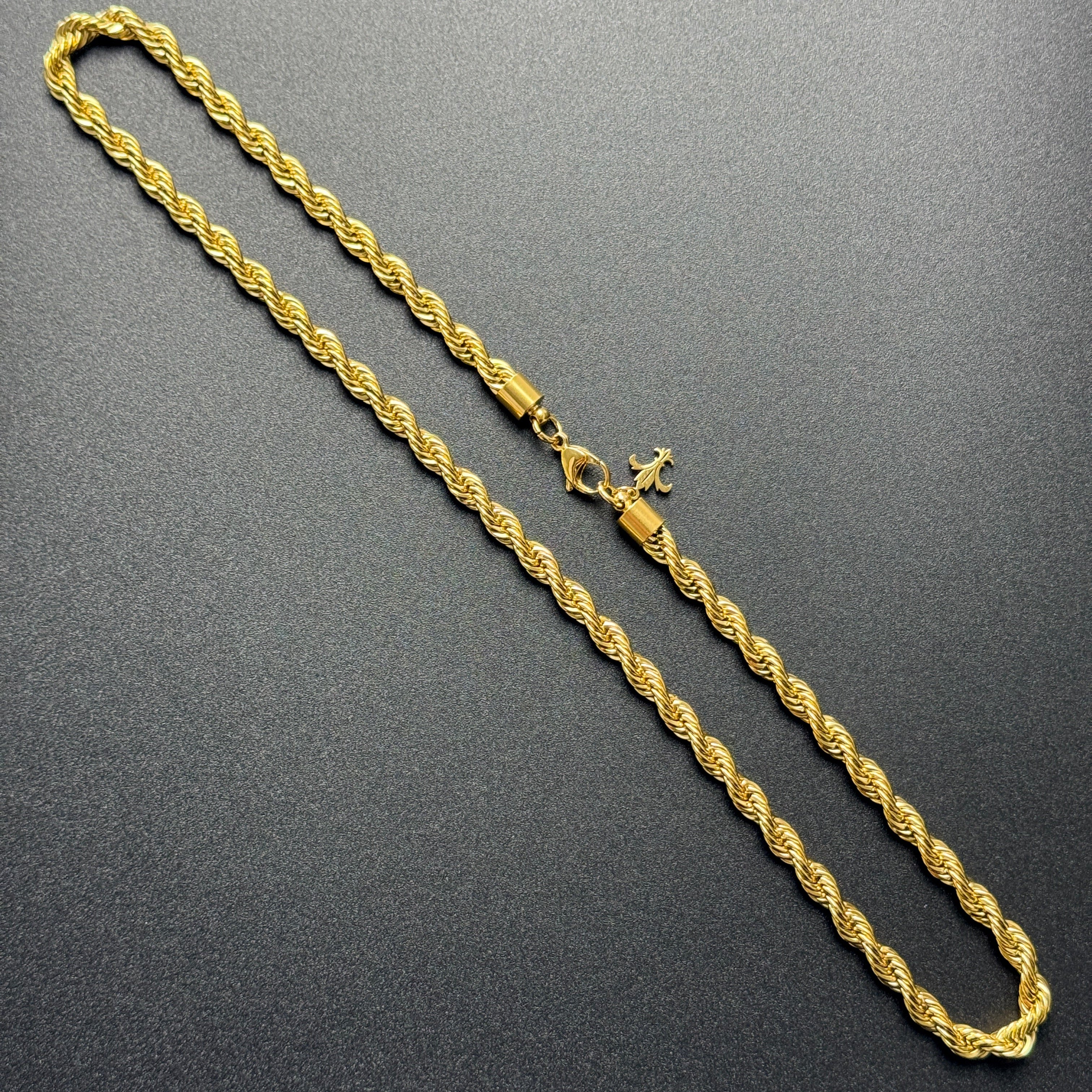 L&T Kordelkette / Rope Chain 6mm breit Edelstahl zusätzlich 24 Karat Goldschicht vergoldet