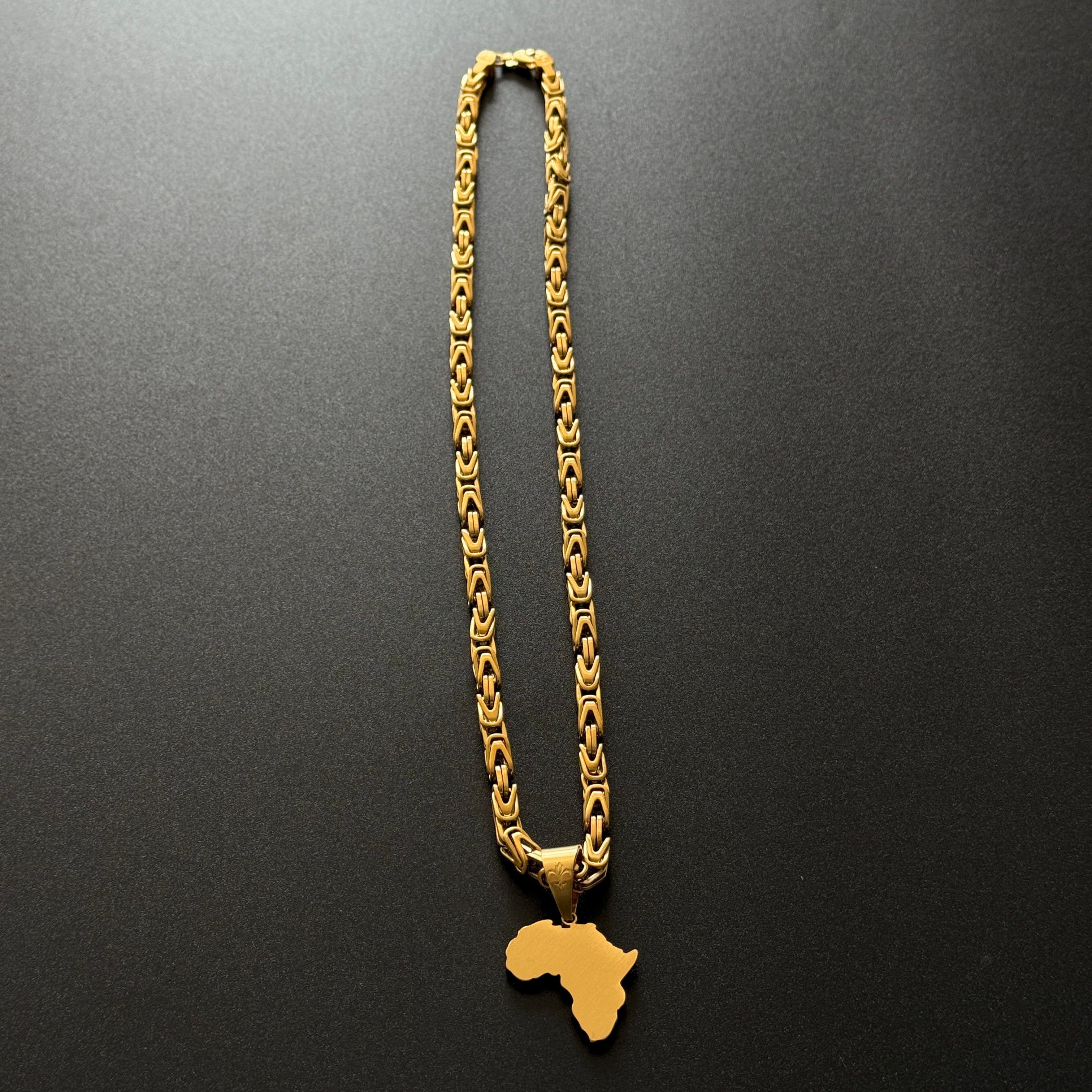 SET - L&T Königskette 5mm breit + Africa Anhänger Matt aus Edelstahl zusätzlich 18 Karat Goldschicht vergoldet