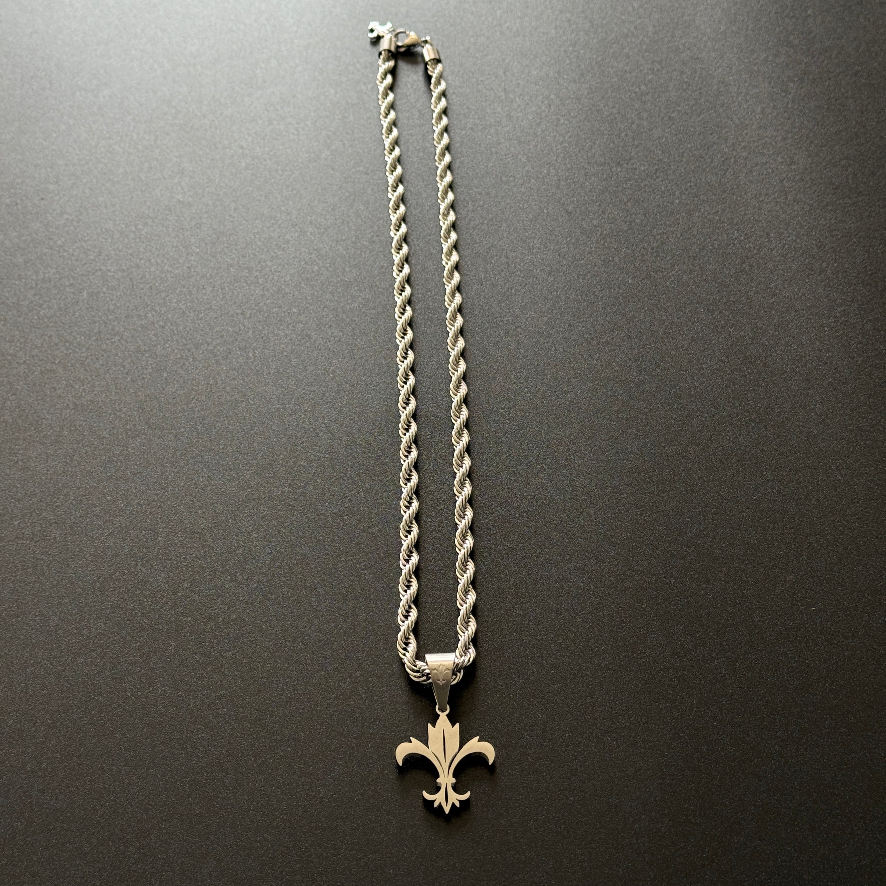 SET - L&T Kordelkette / Rope Chain 6mm breit + Fleur-de-Lis / Bosanac Anhänger Matt aus Edelstahl