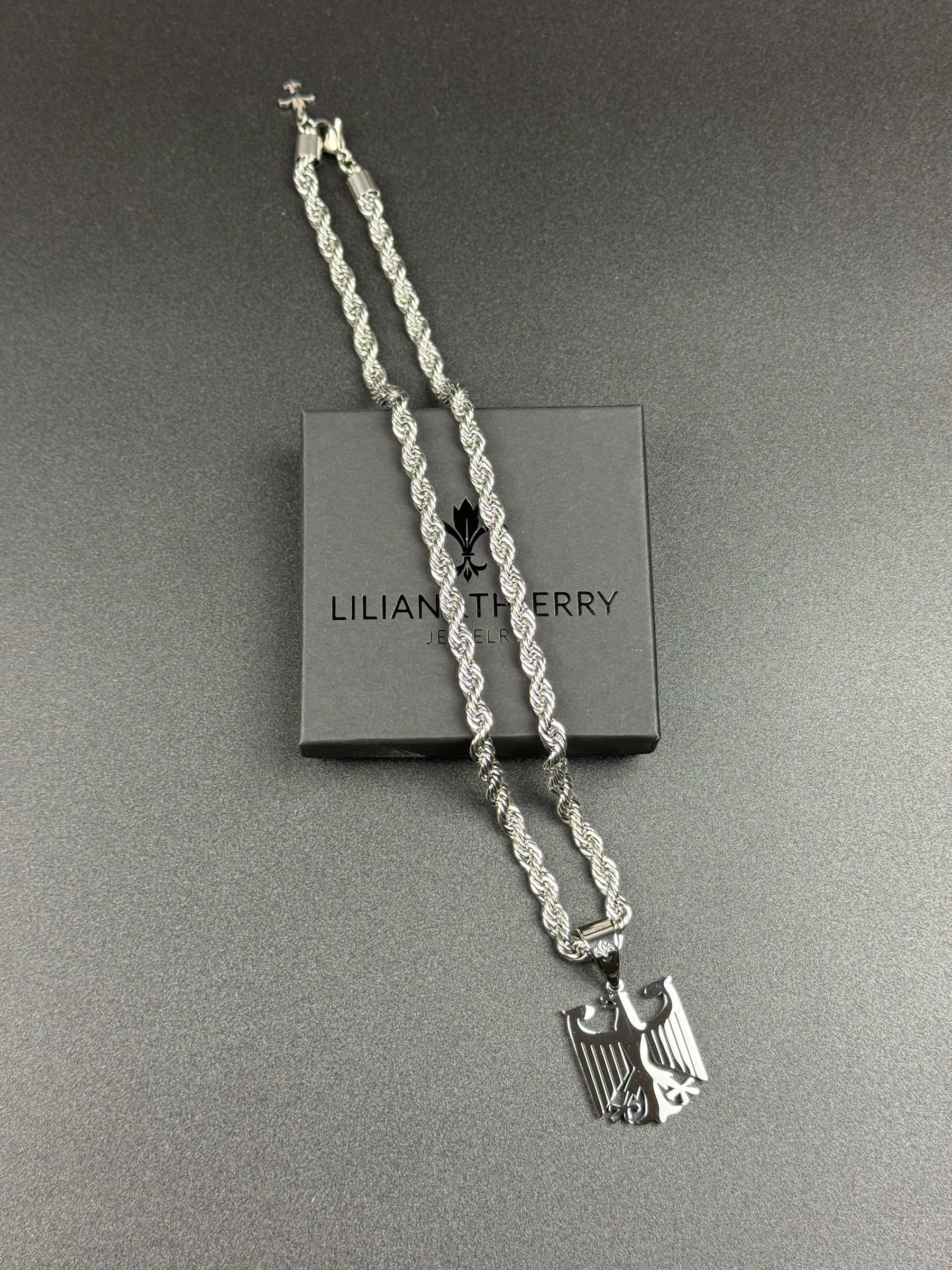 SET - L&T Kordelkette / Rope Chain 6mm breit + Deutschland Adler Anhänger aus Edelstahl