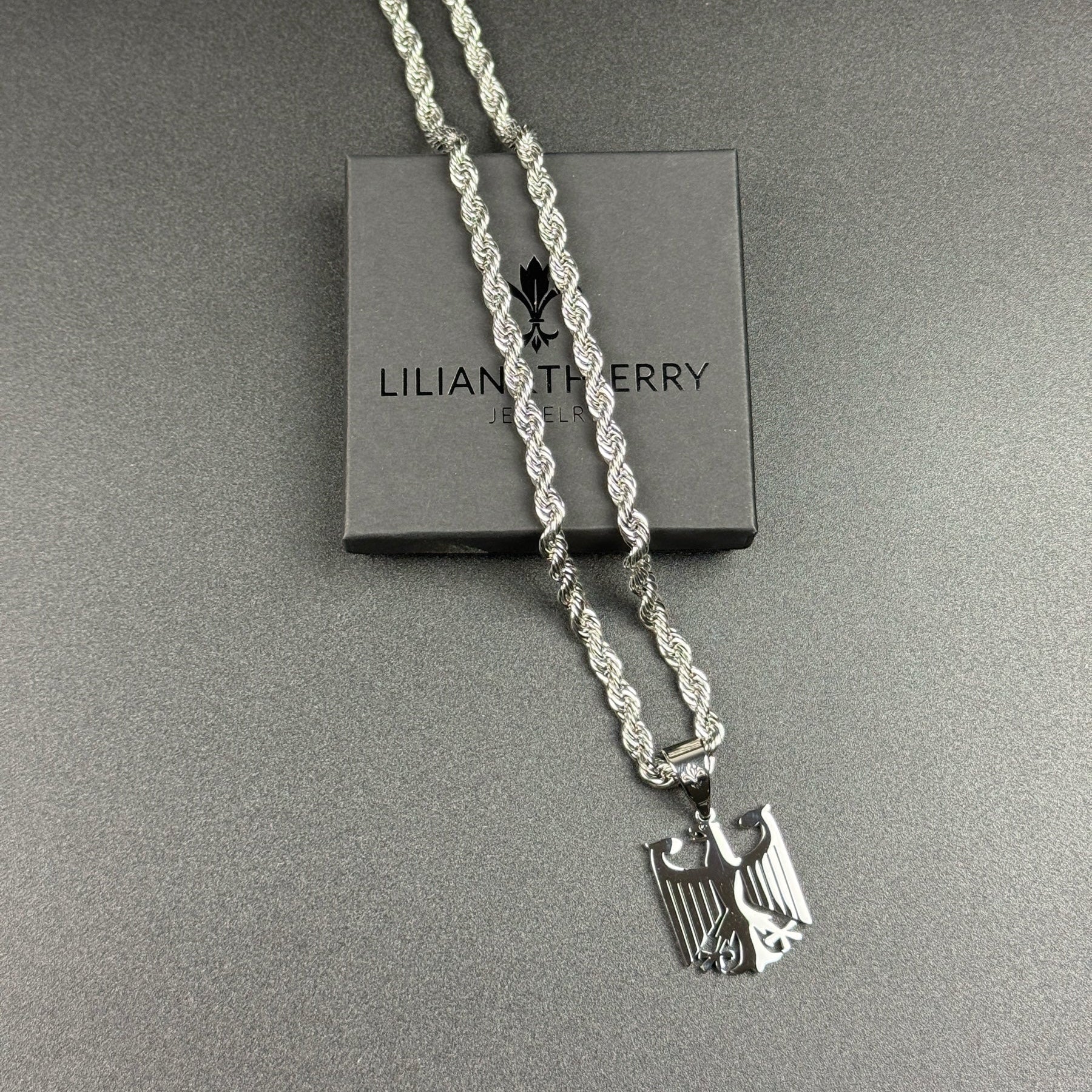 SET - L&T Kordelkette / Rope Chain 6mm breit + Deutschland Adler Anhänger aus Edelstahl
