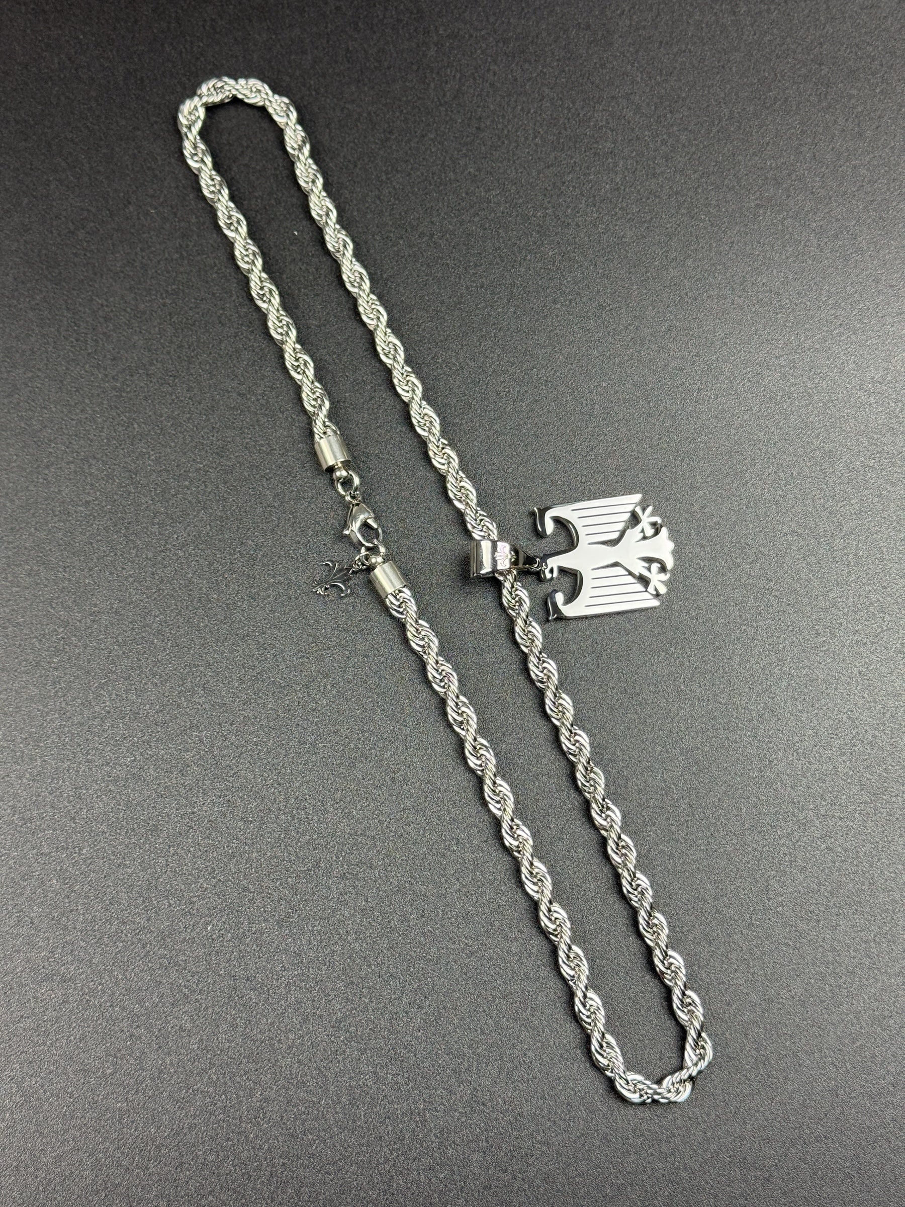 SET - L&T Kordelkette / Rope Chain 6mm breit + Deutschland Adler Anhänger aus Edelstahl