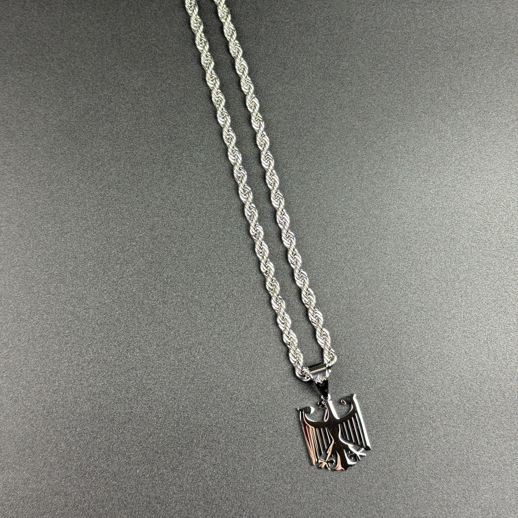 SET - L&T Kordelkette / Rope Chain 6mm breit + Deutschland Adler Anhänger aus Edelstahl