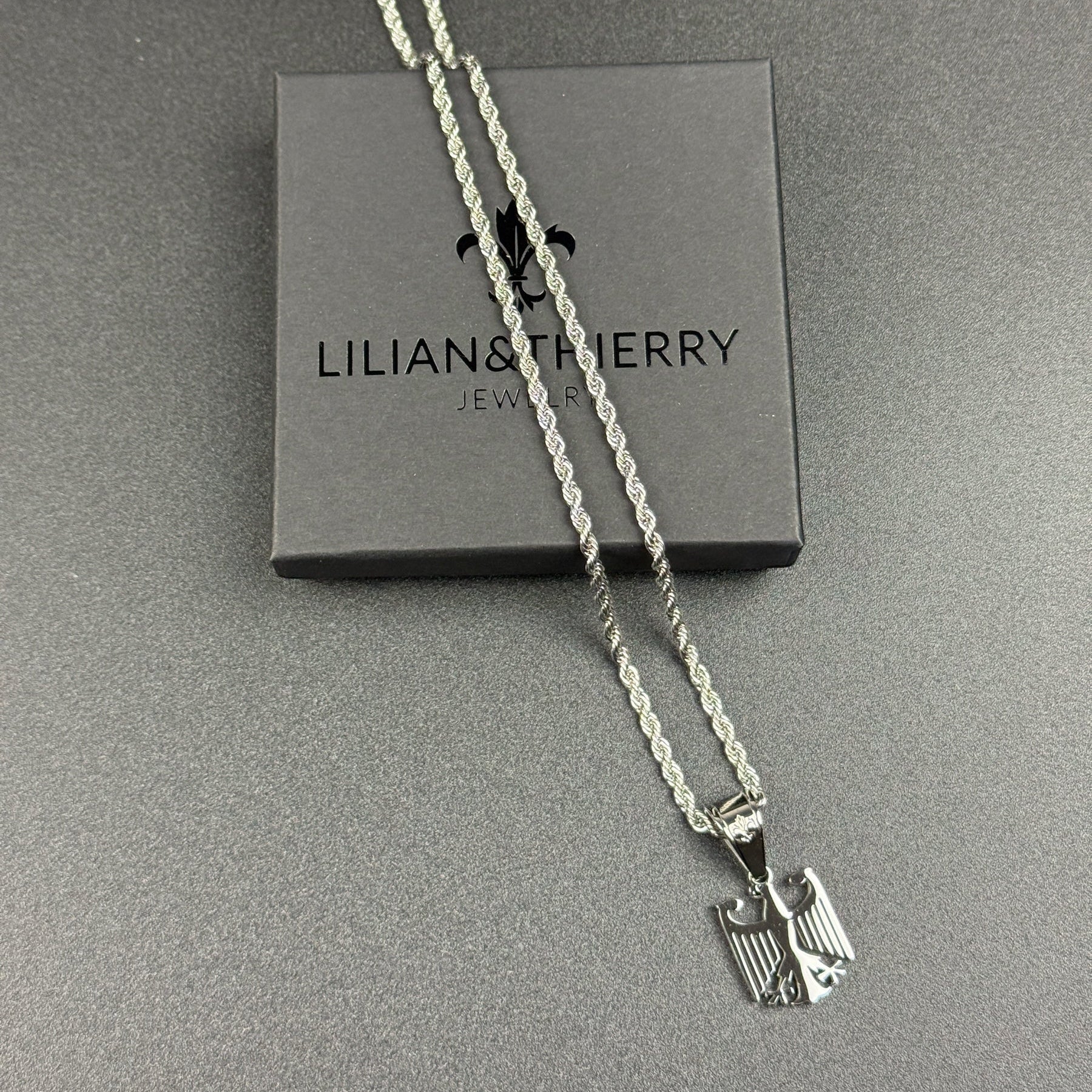SET - L&T Kordelkette / Rope Chain 3mm breit + Deutschland Adler Anhänger klein aus Edelstahl