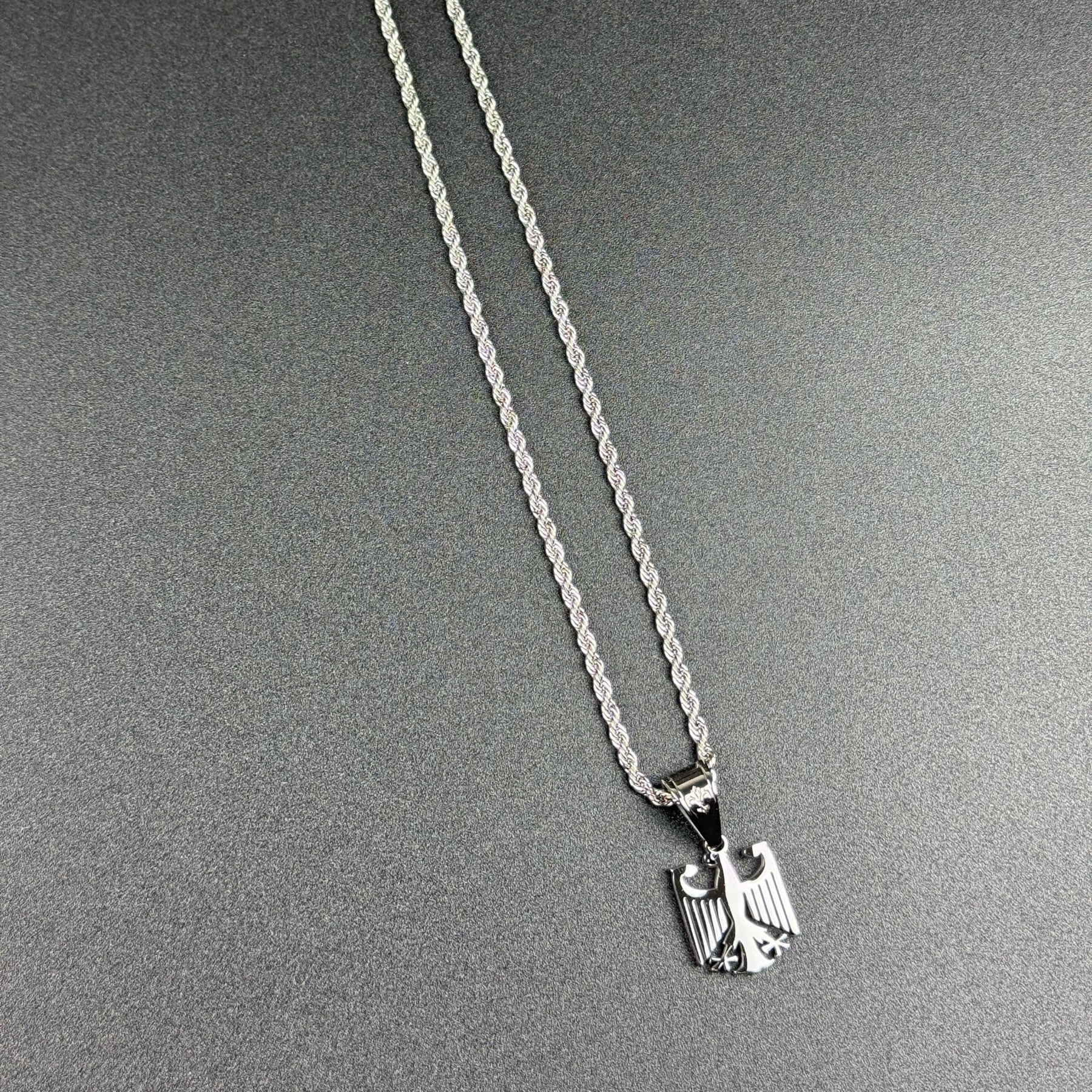 SET - L&T Kordelkette / Rope Chain 3mm breit + Deutschland Adler Anhänger klein aus Edelstahl