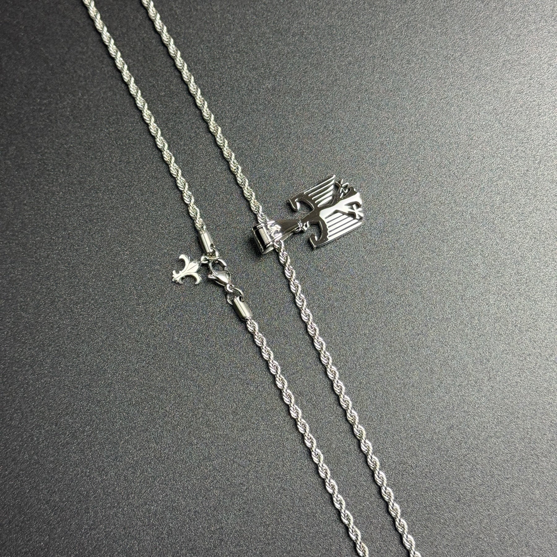 SET - L&T Kordelkette / Rope Chain 3mm breit + Deutschland Adler Anhänger klein aus Edelstahl