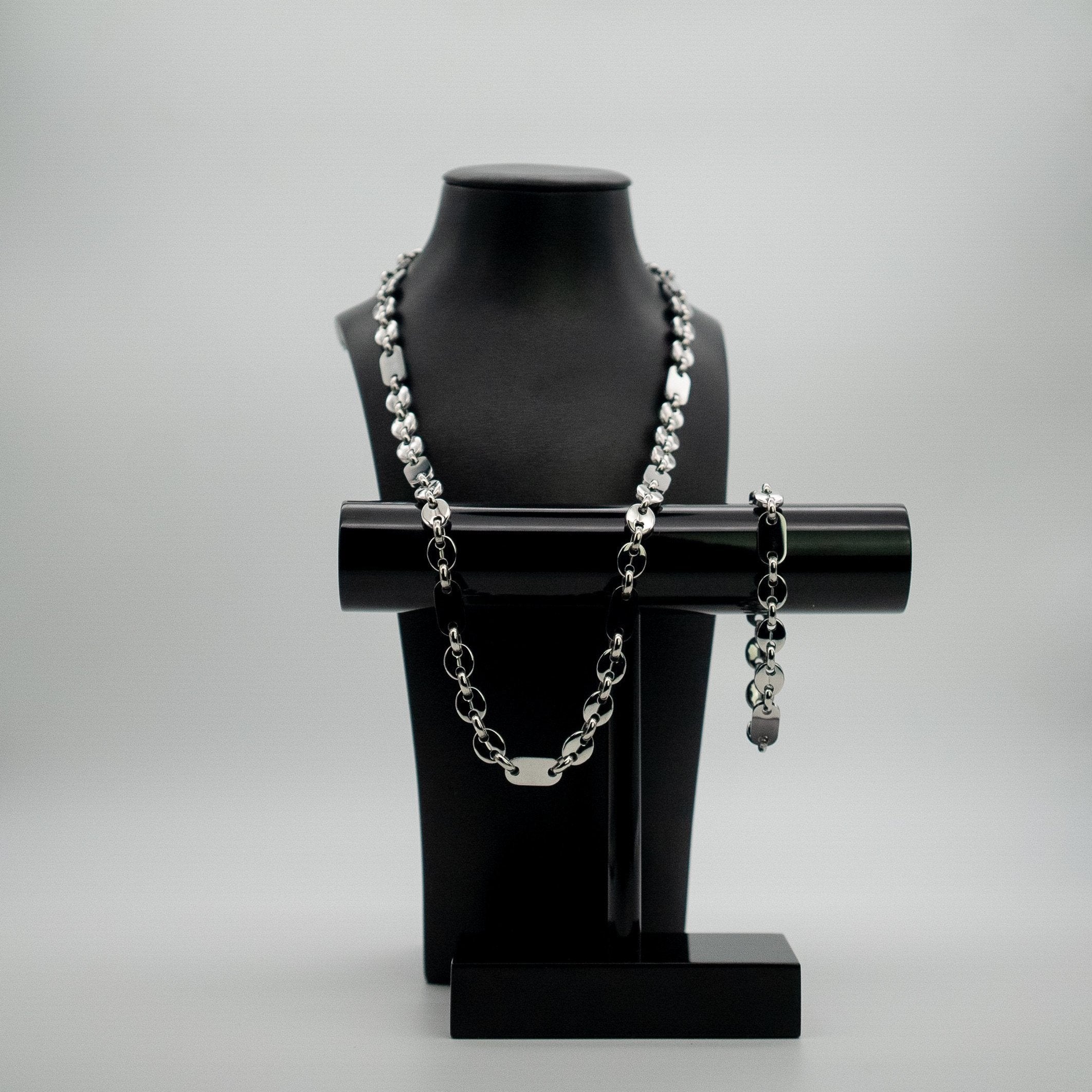 Platten Bohnen Kette Set Edelstahl 10mm 70cm