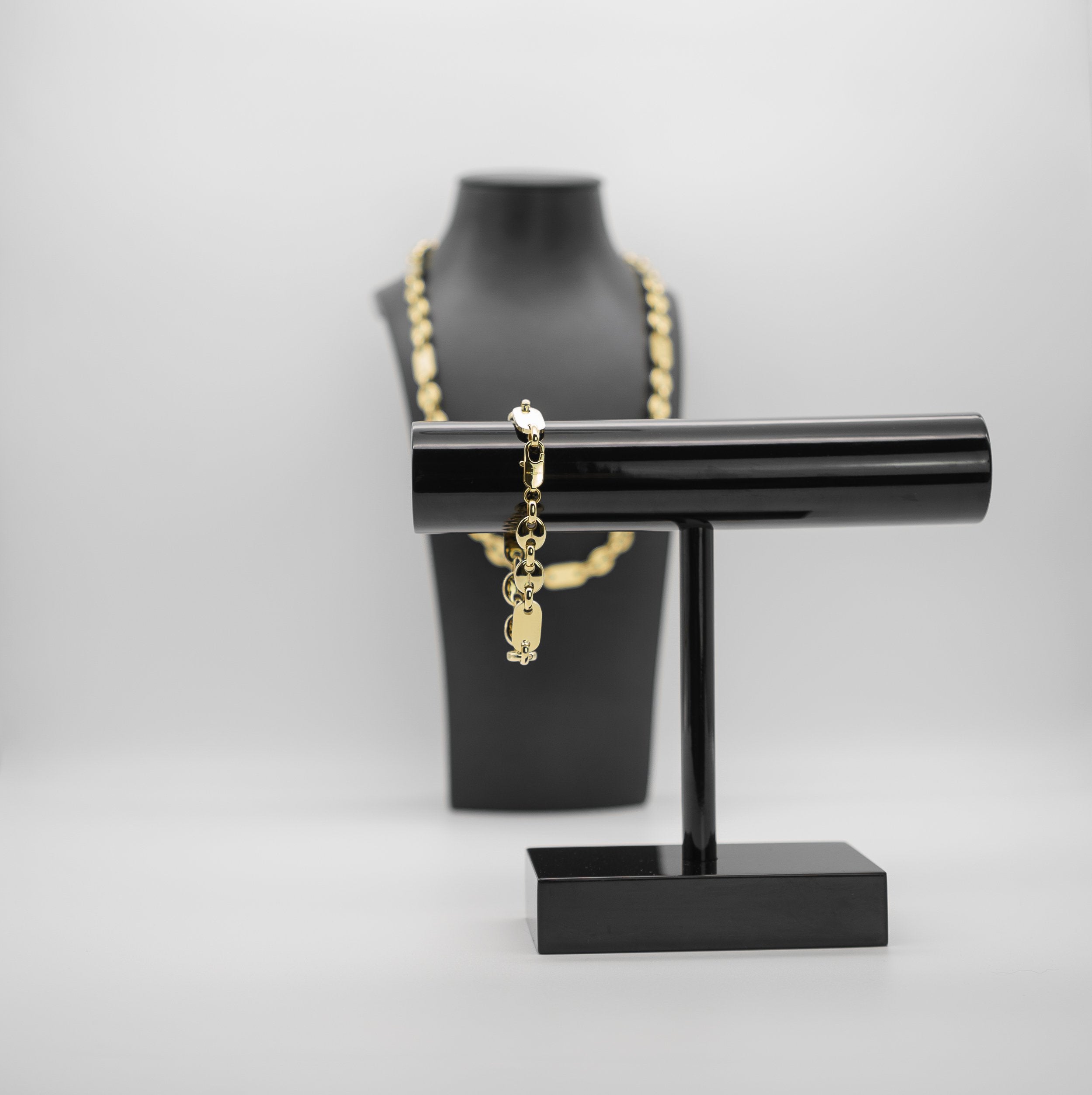 Platten Bohnen Ketten Set mit Armband vergoldet 6mm