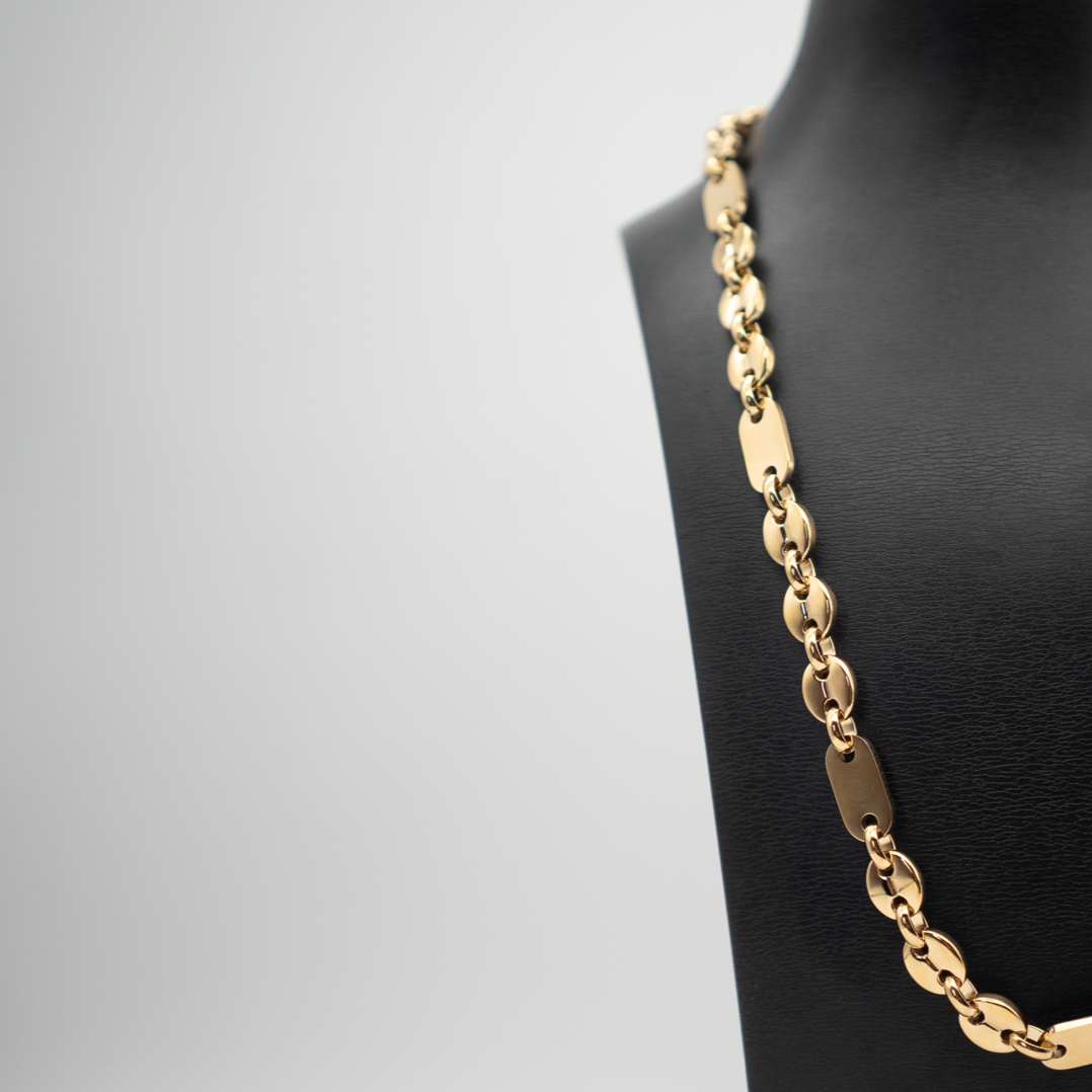 Platten Bohnen Ketten 70cm 12mm Gold