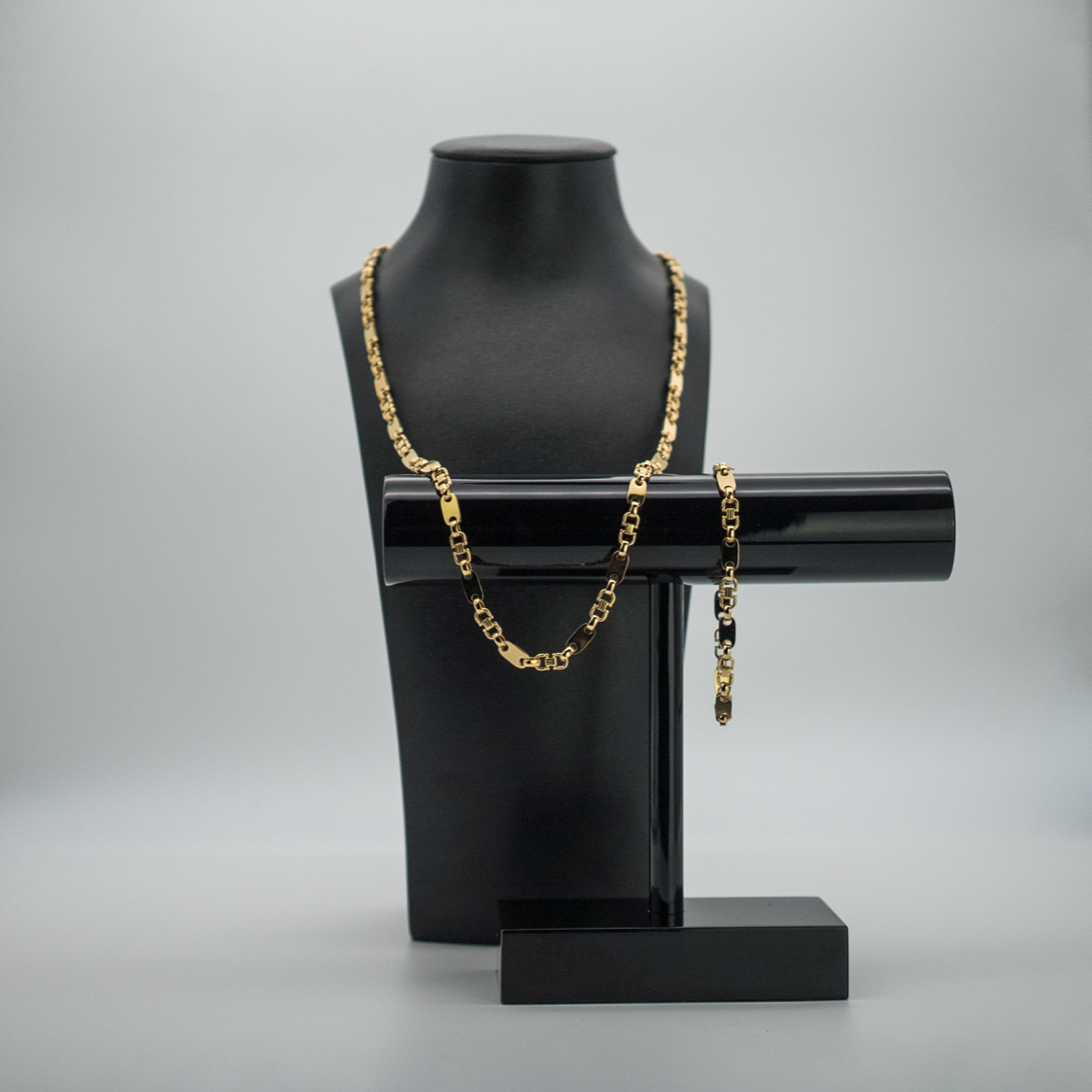 Plattenkette vergoldet Set mit Armband