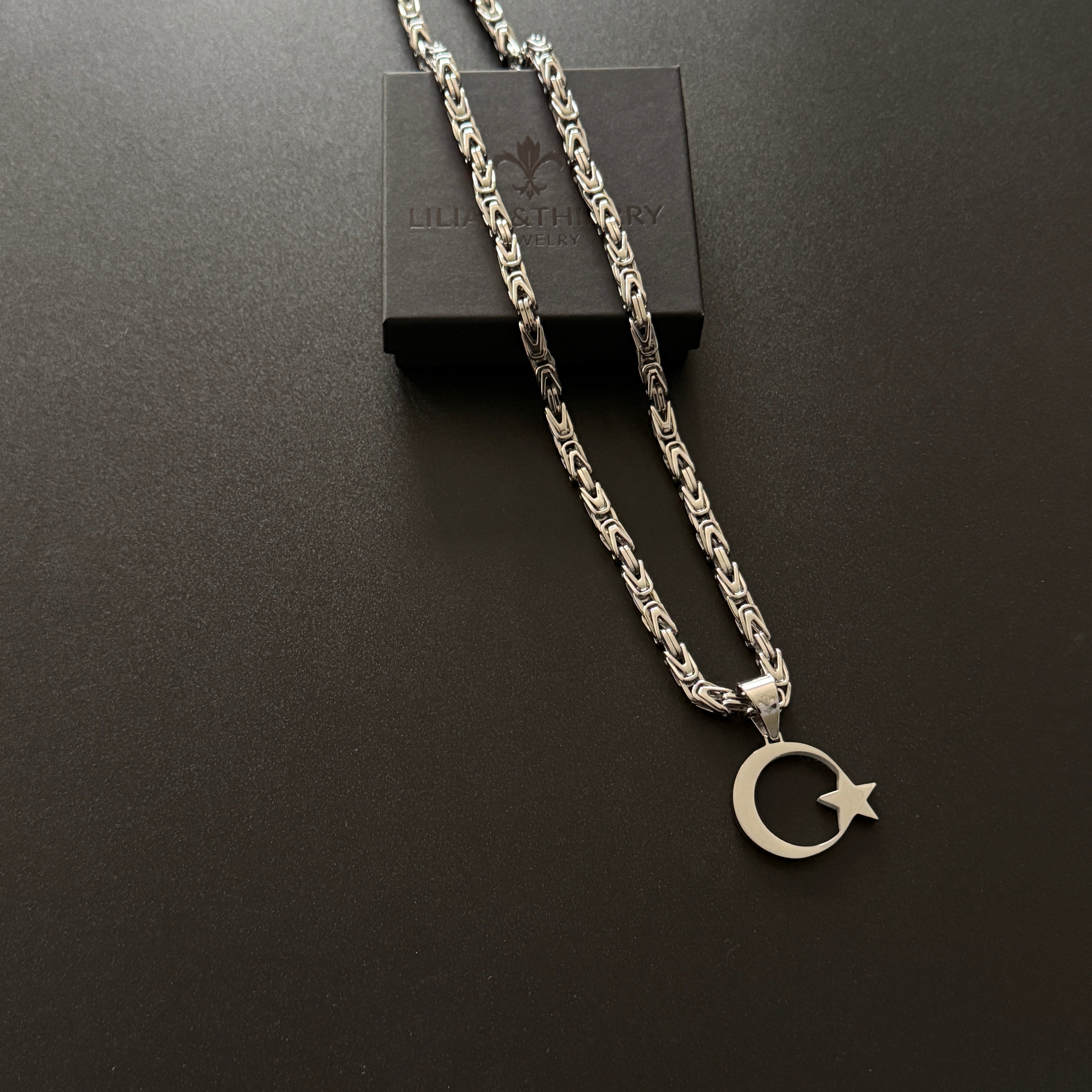 SET - L&T Königskette 5mm breit + Türkiye/Türkei Anhänger aus Edelstahl