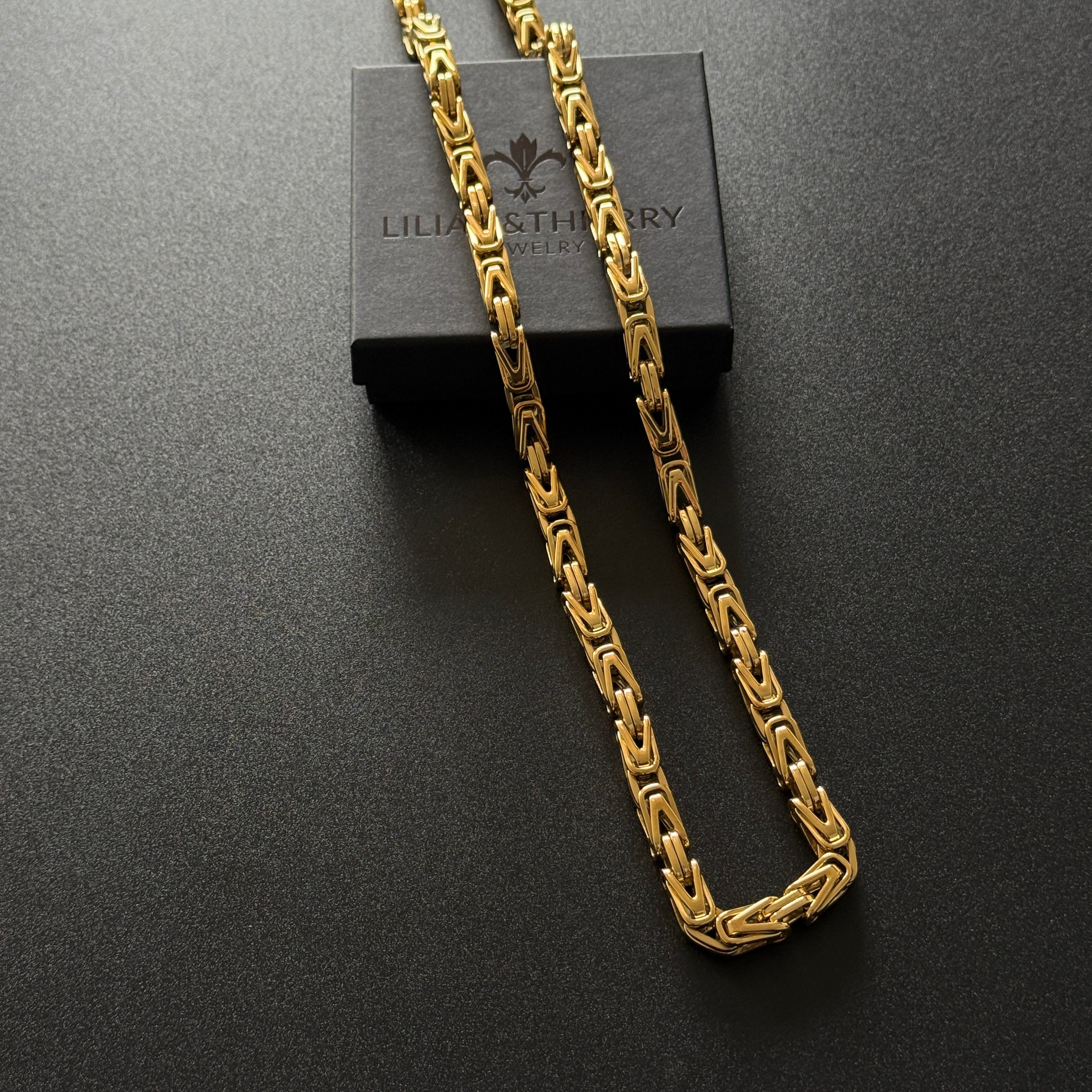 L&T Königskette 7mm aus Edelstahl zusätzlich mit 24 Karat Goldschicht vergoldet