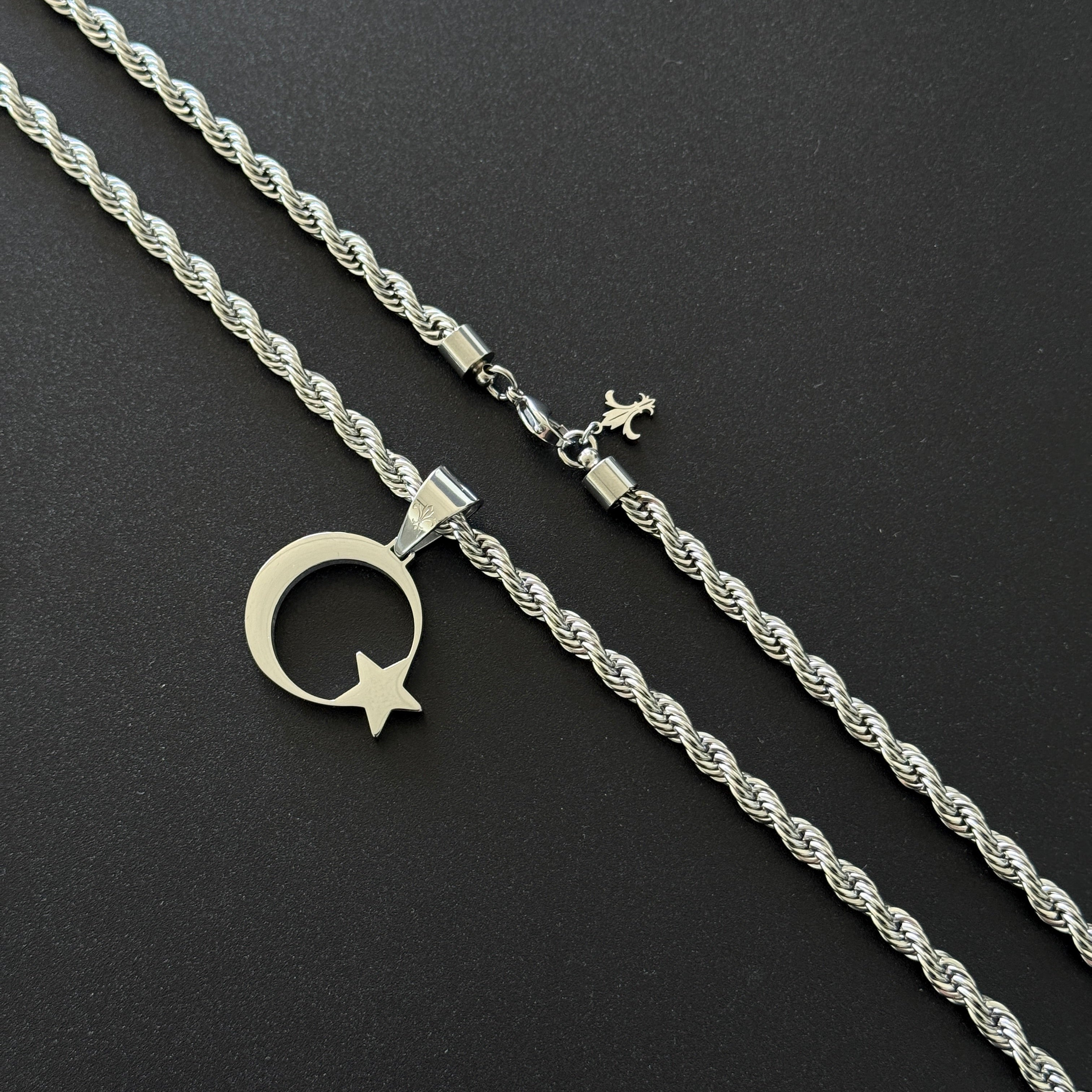 SET - L&T Kordelkette / Rope Chain 6mm breit + Türkiye/Türkei Anhänger aus Edelstahl