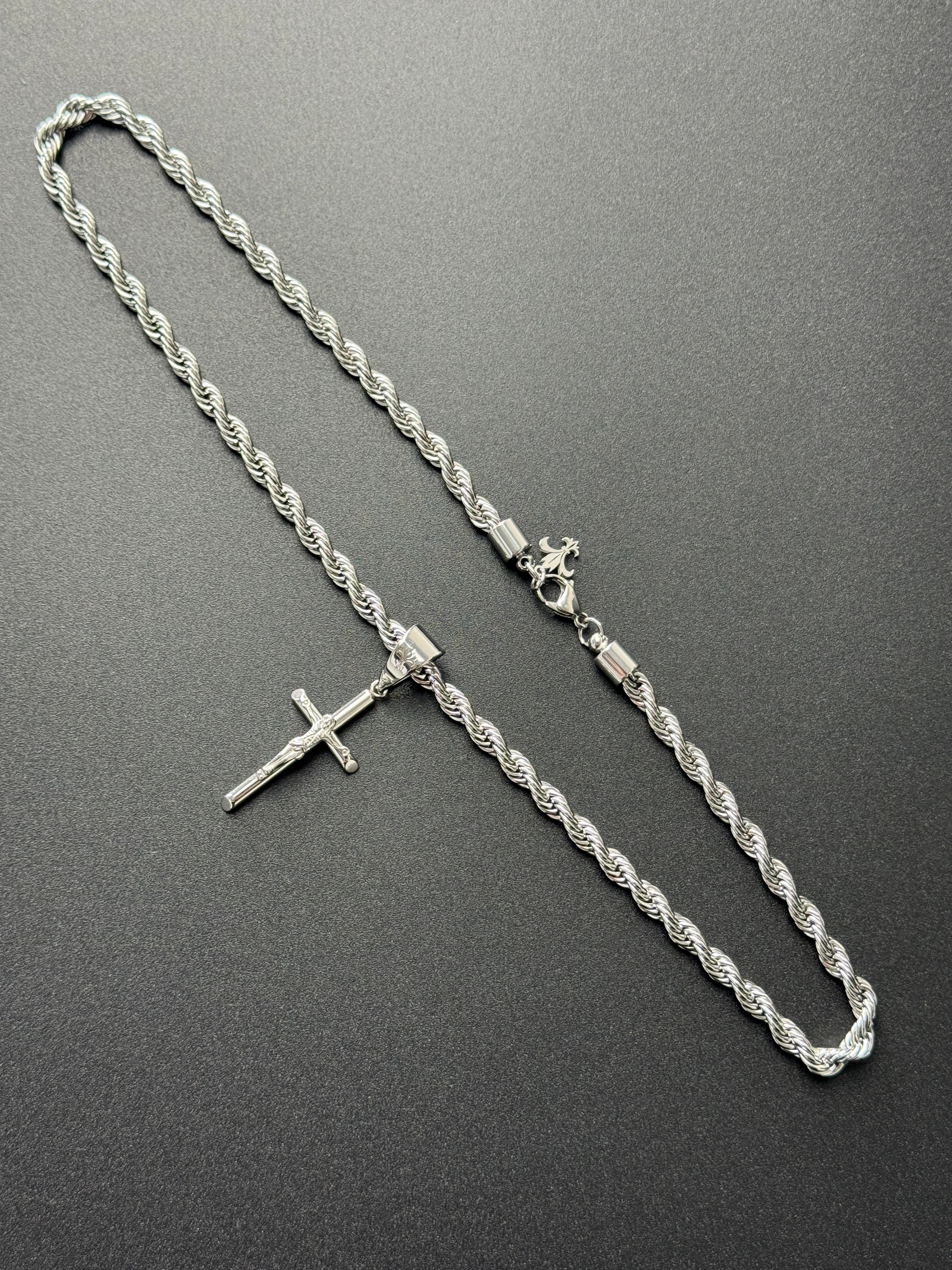 SET - L&T Kordelkette / Rope Chain 6mm breit + Kreuz Anhänger aus Edelstahl