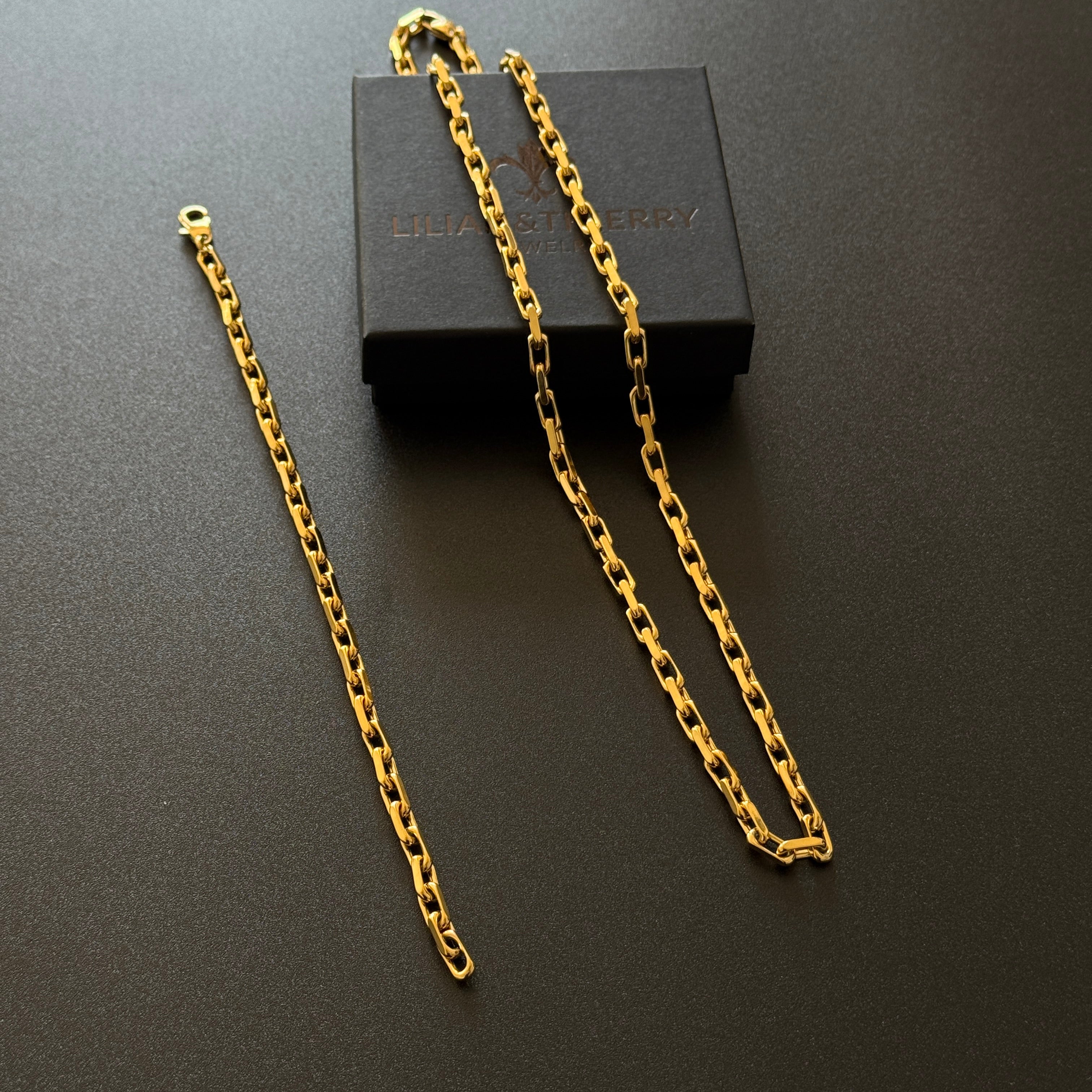 L&T NOBLESSE Halskette 5mm breit + Armband 22cm 5mm Edelstahl zusätzlich 18 Karat Goldschicht vergoldet
