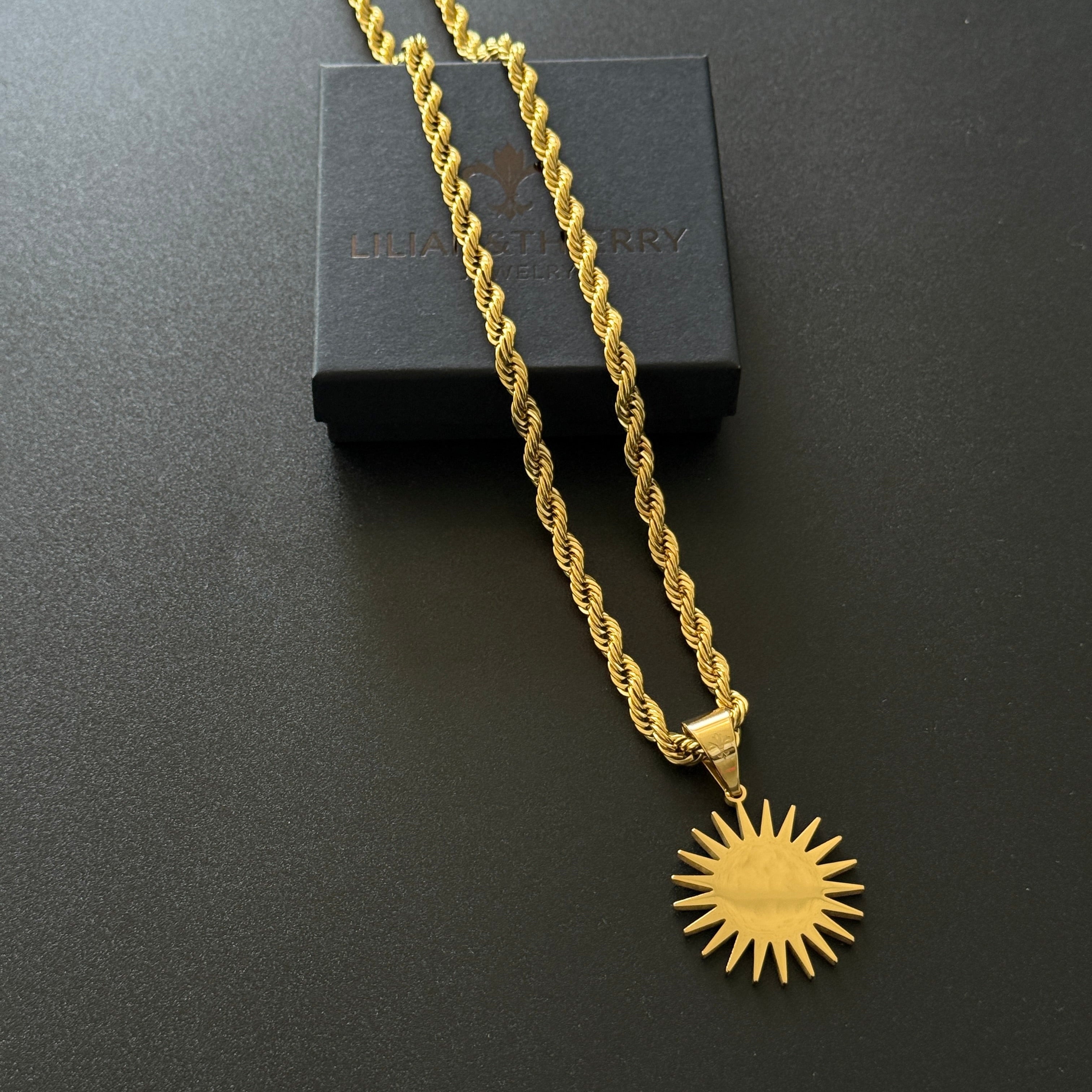 SET - L&T Kordelkette / Rope Chain 6mm breit + Kurdistan Anhänger aus Edelstahl zusätzlich 18 Karat Goldschicht vergoldet