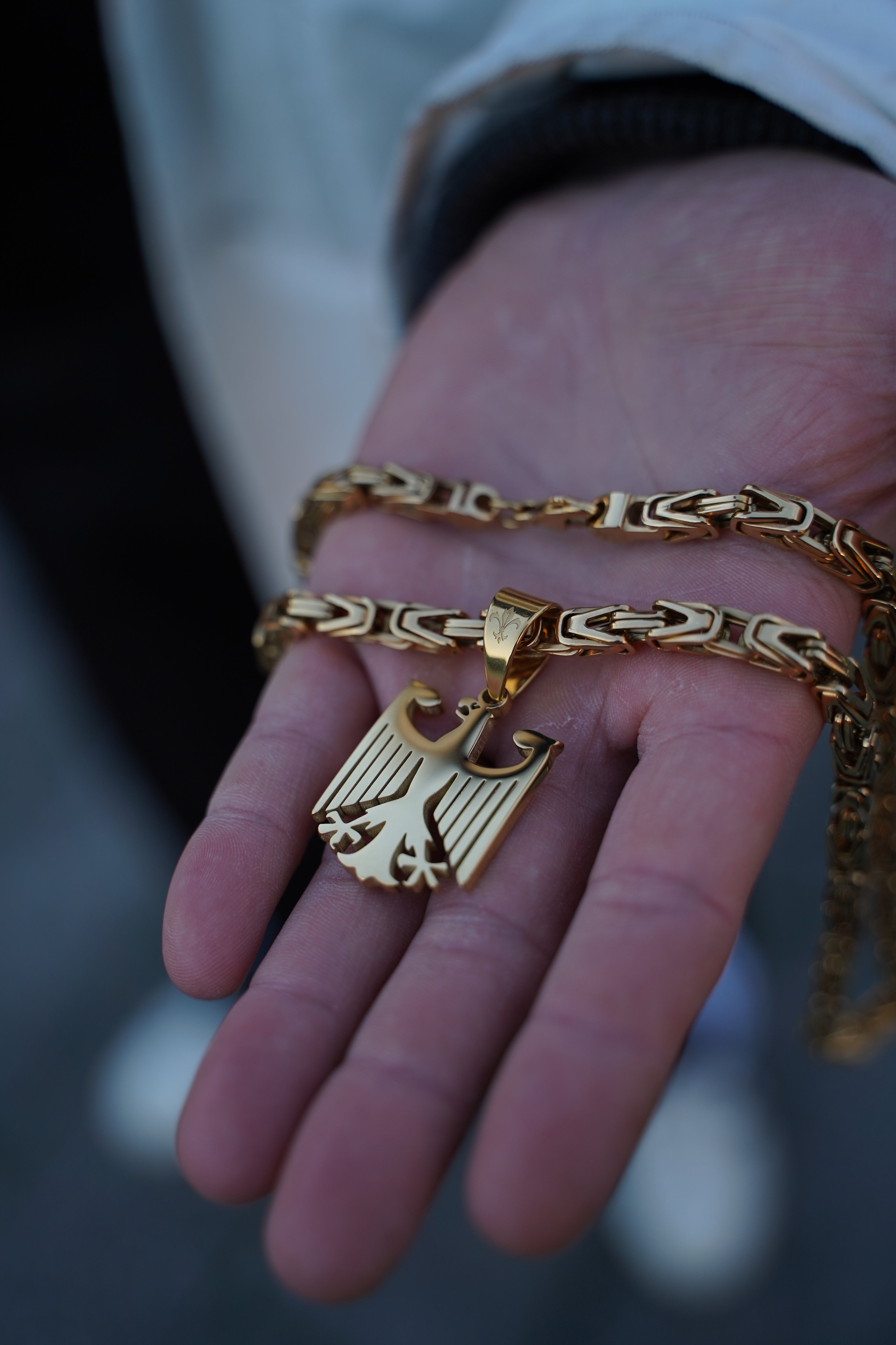 SET - L&T Königskette 5mm breit + Deutschland Adler Anhänger aus Edelstahl zusätzlich 24 Karat Goldschicht vergoldet