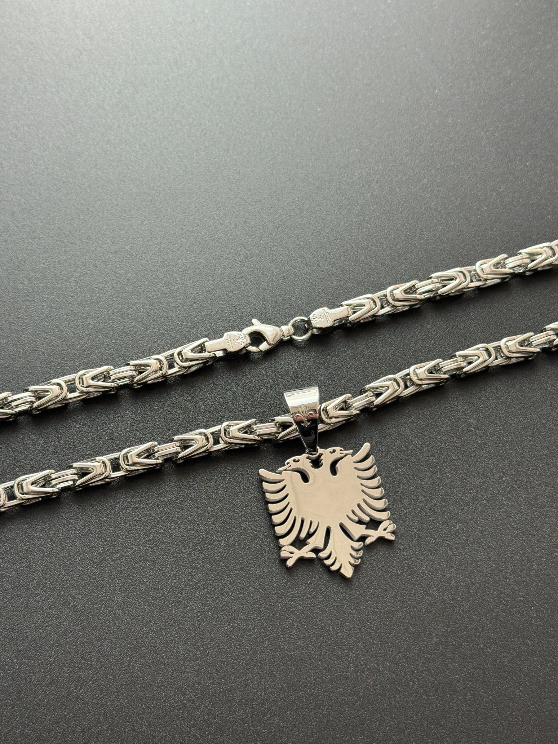 SET - L&T Königskette 5mm breit + Albanian/Shqiptar Adler Anhänger aus Edelstahl