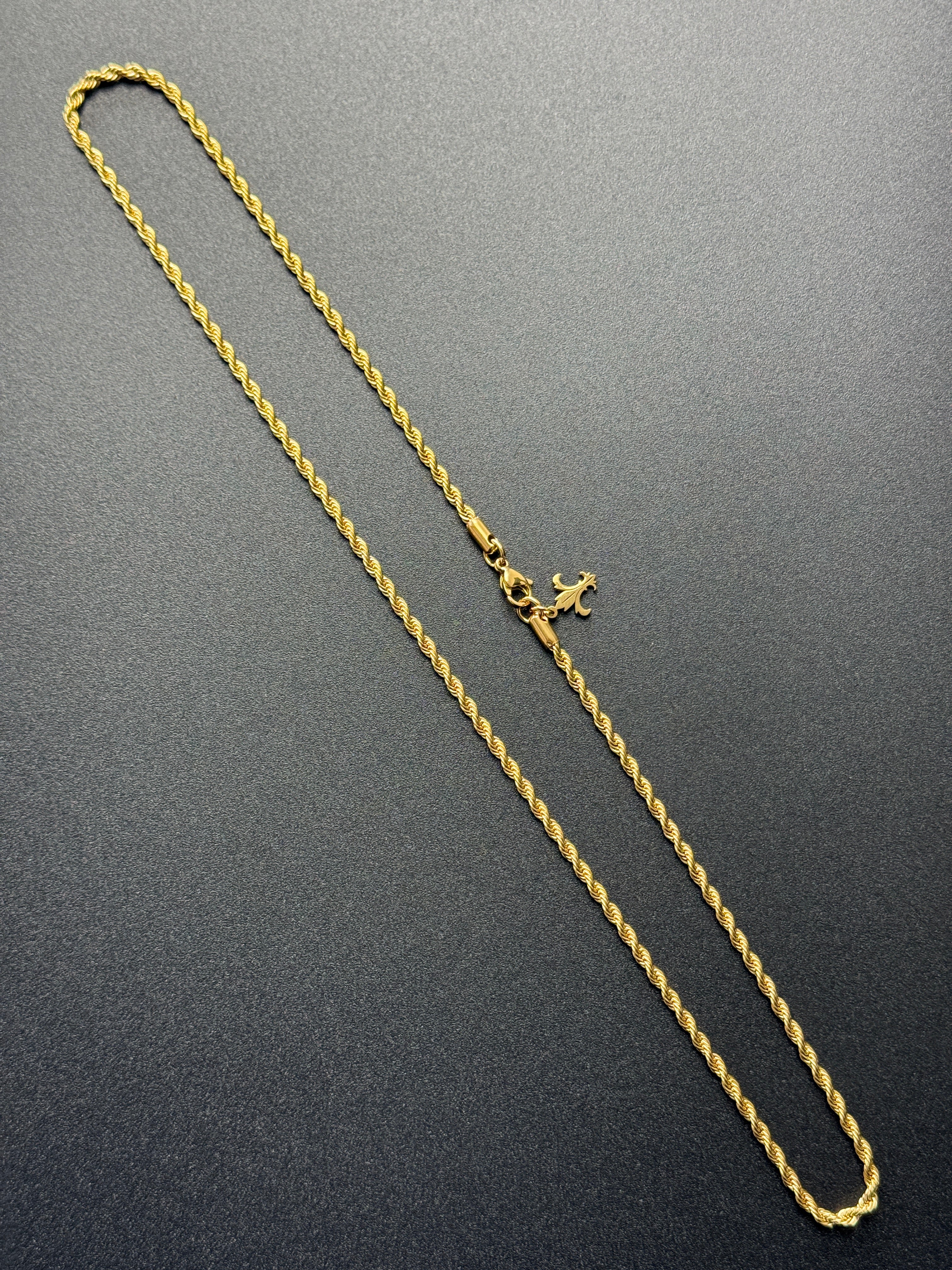 L&T Kordelkette / Rope Chain 3mm breit Edelstahl zusätzlich 24 Karat Goldschicht vergoldet