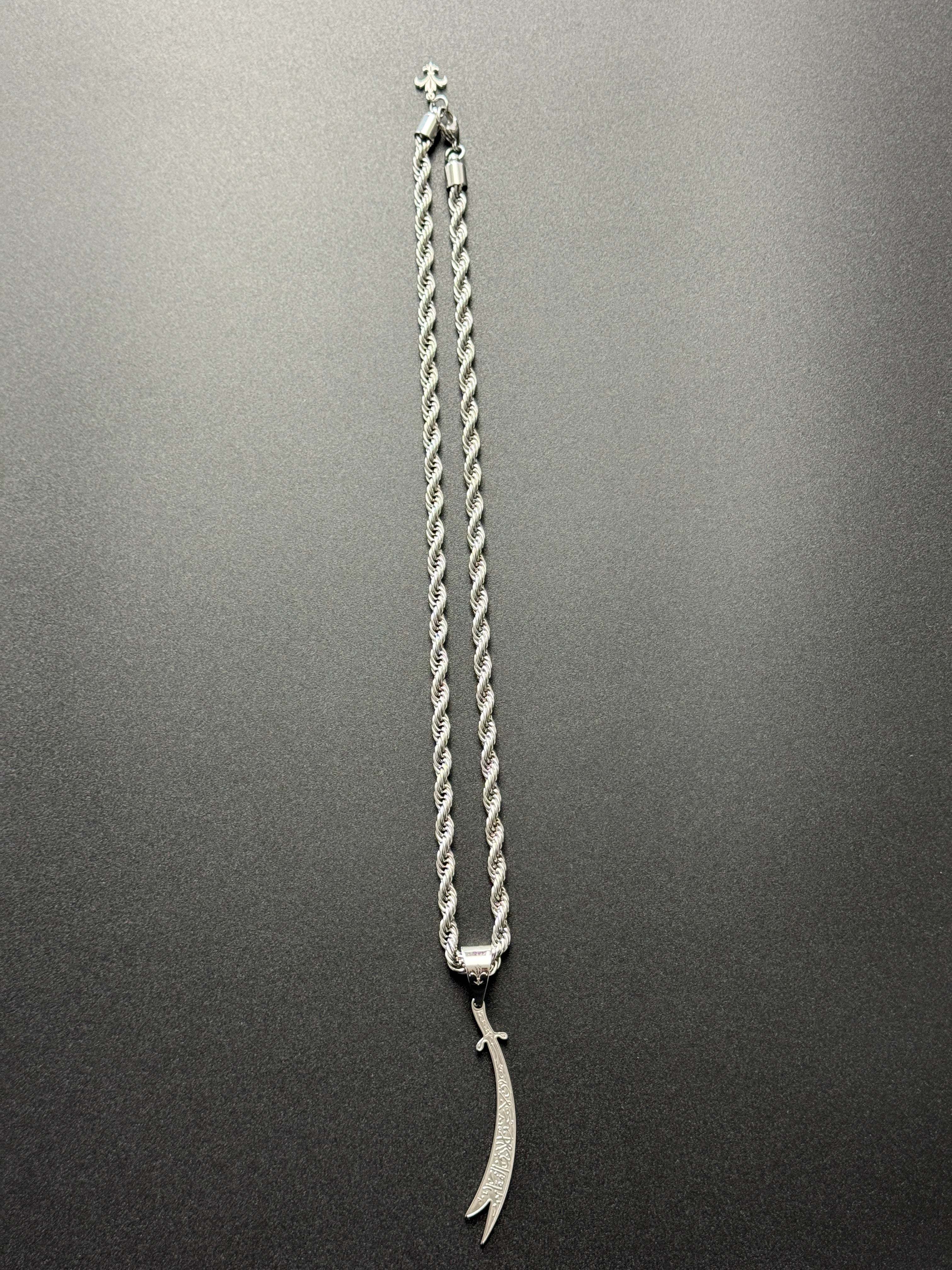 SET - L&T Kordelkette / Rope Chain 6mm breit + Zülfikar Anhänger aus Edelstahl