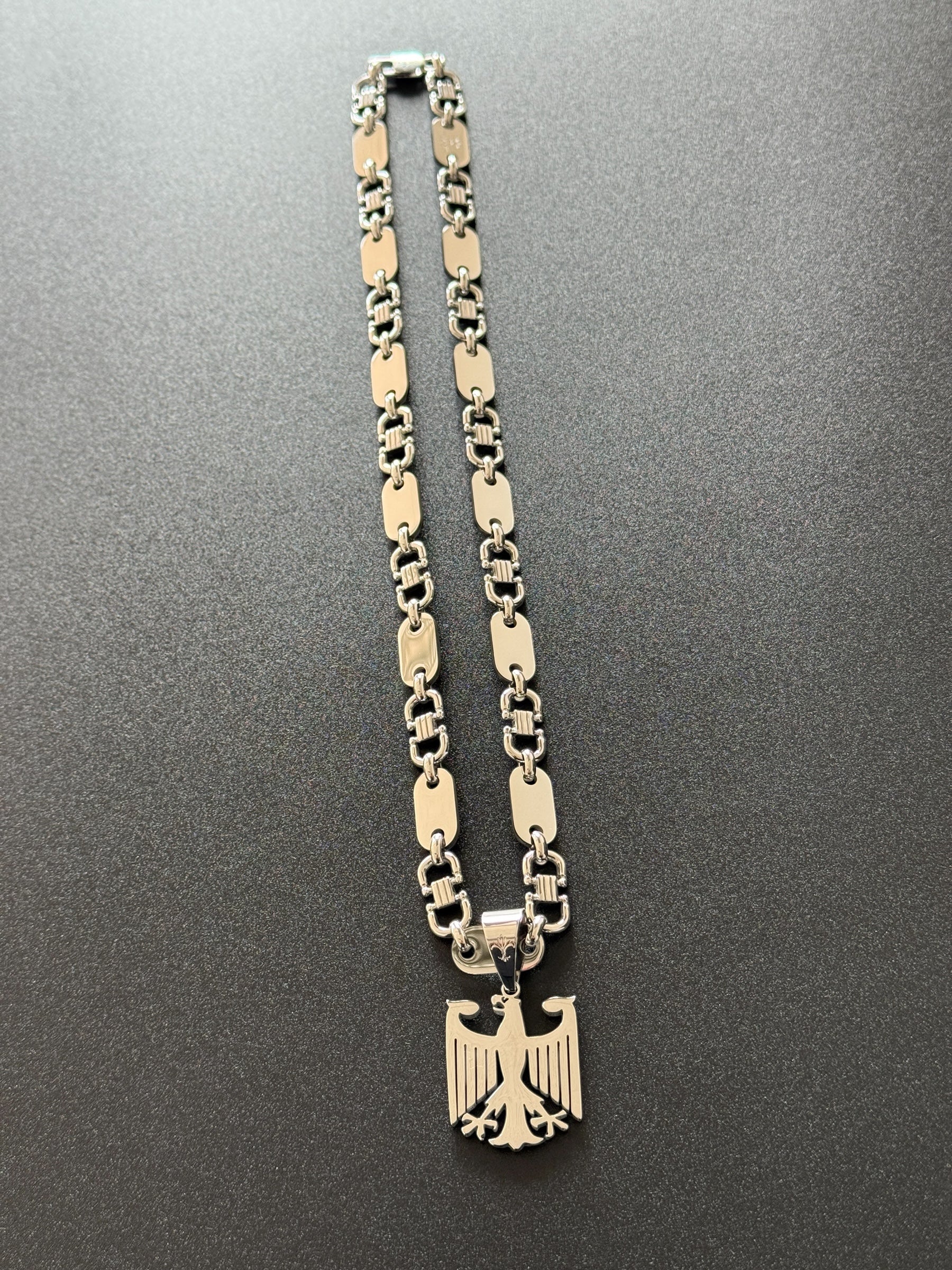 SET - L&T Plattenkette 10mm breit + Deutschland Adler Anhänger aus Edelstahl