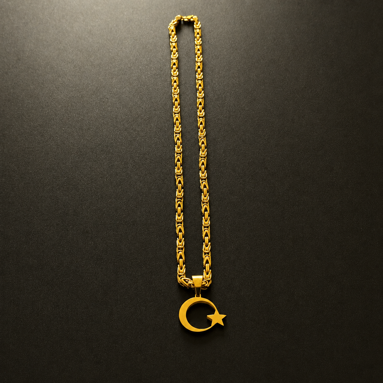SET - L&T Königskette 5mm breit + Türkiye/Türkei Anhänger aus Edelstahl zusätzlich 24 Karat Goldschicht vergoldet