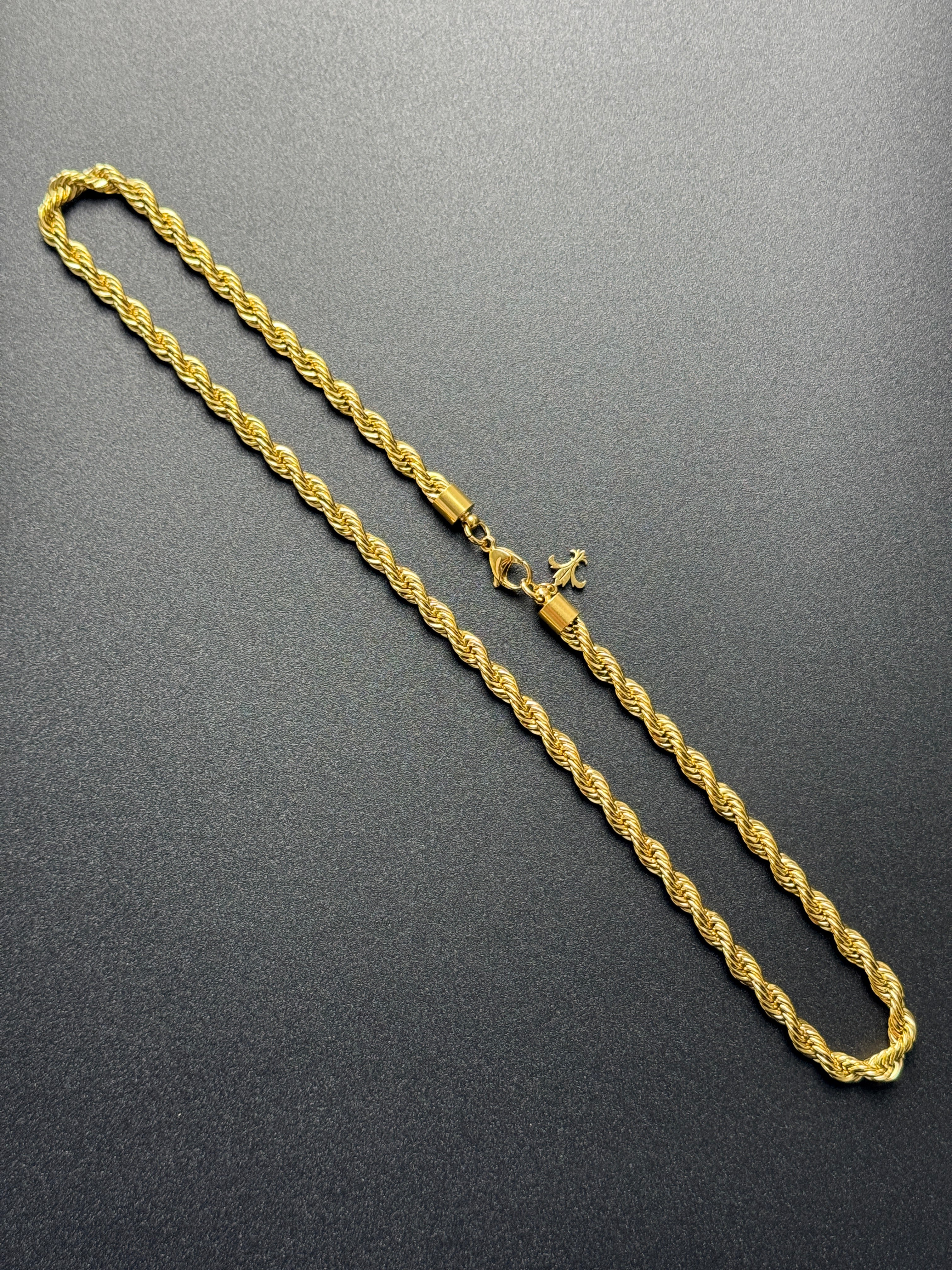 L&T Kordelkette / Rope Chain 6mm breit Edelstahl zusätzlich 24 Karat Goldschicht vergoldet