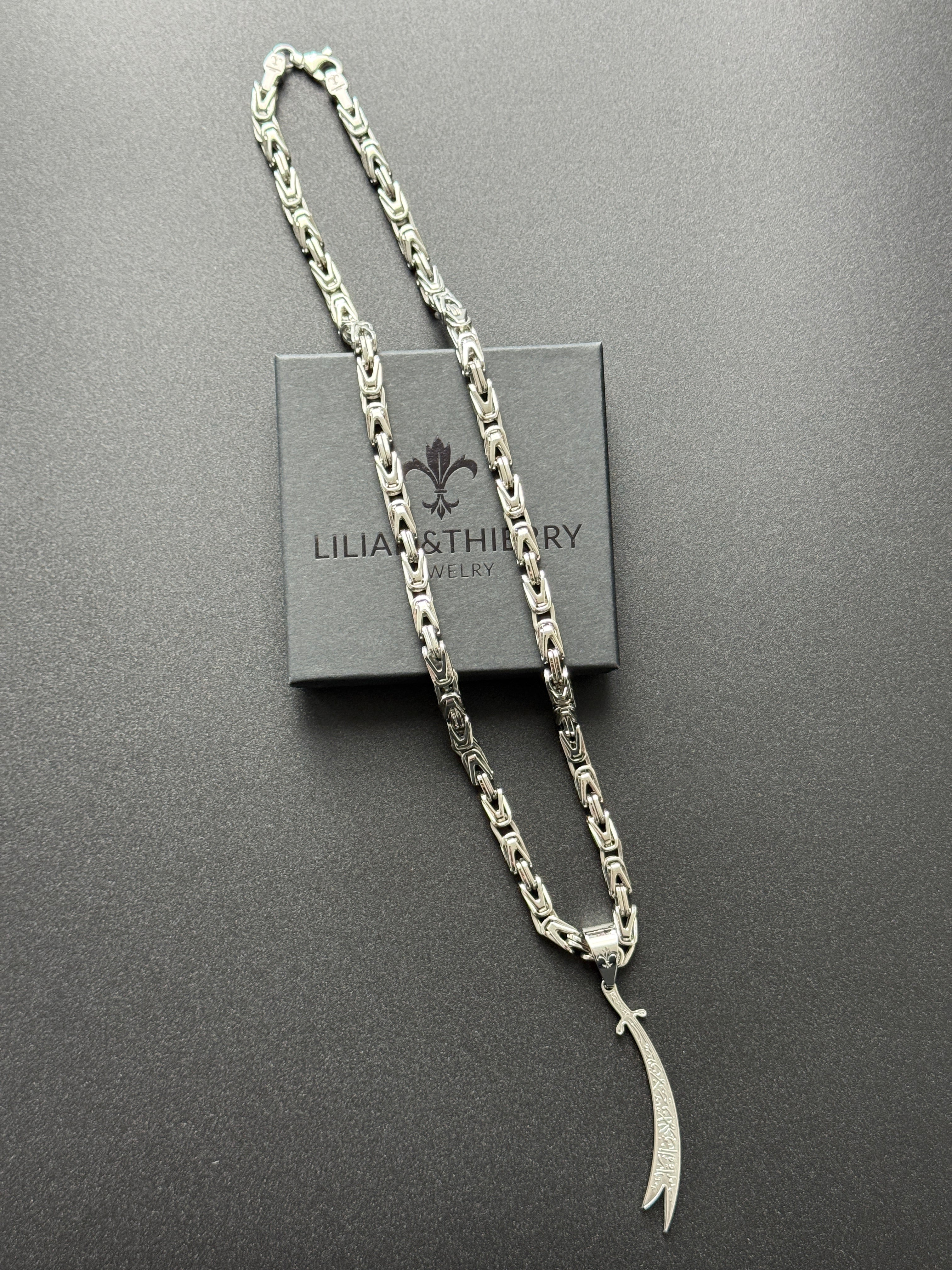 SET - L&T Königskette 5mm breit + Zülfikar Anhänger aus Edelstahl