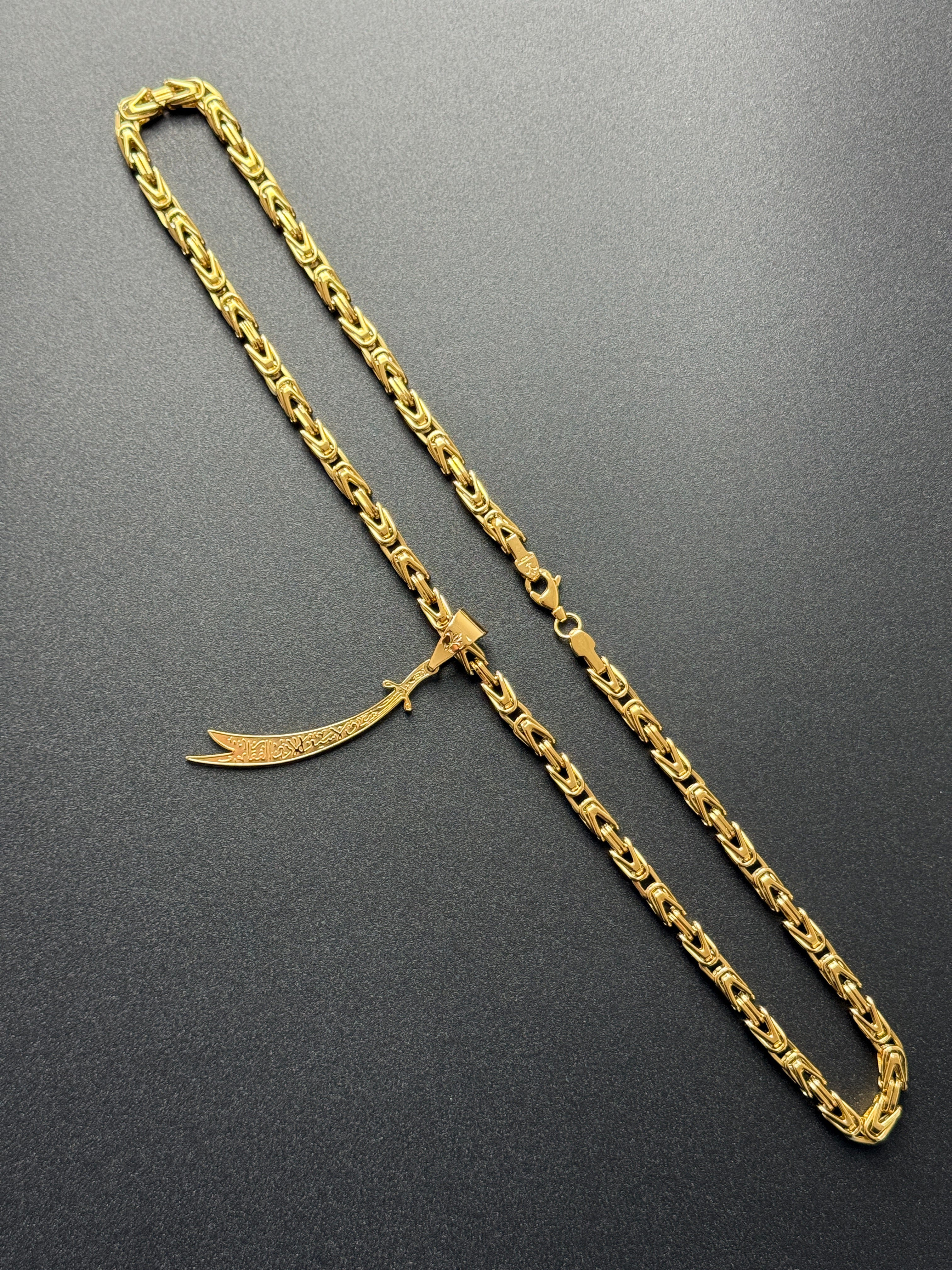 SET - L&T Königskette 5mm breit + Zülfikar Anhänger aus Edelstahl zusätzlich 24 Karat Goldschicht vergoldet